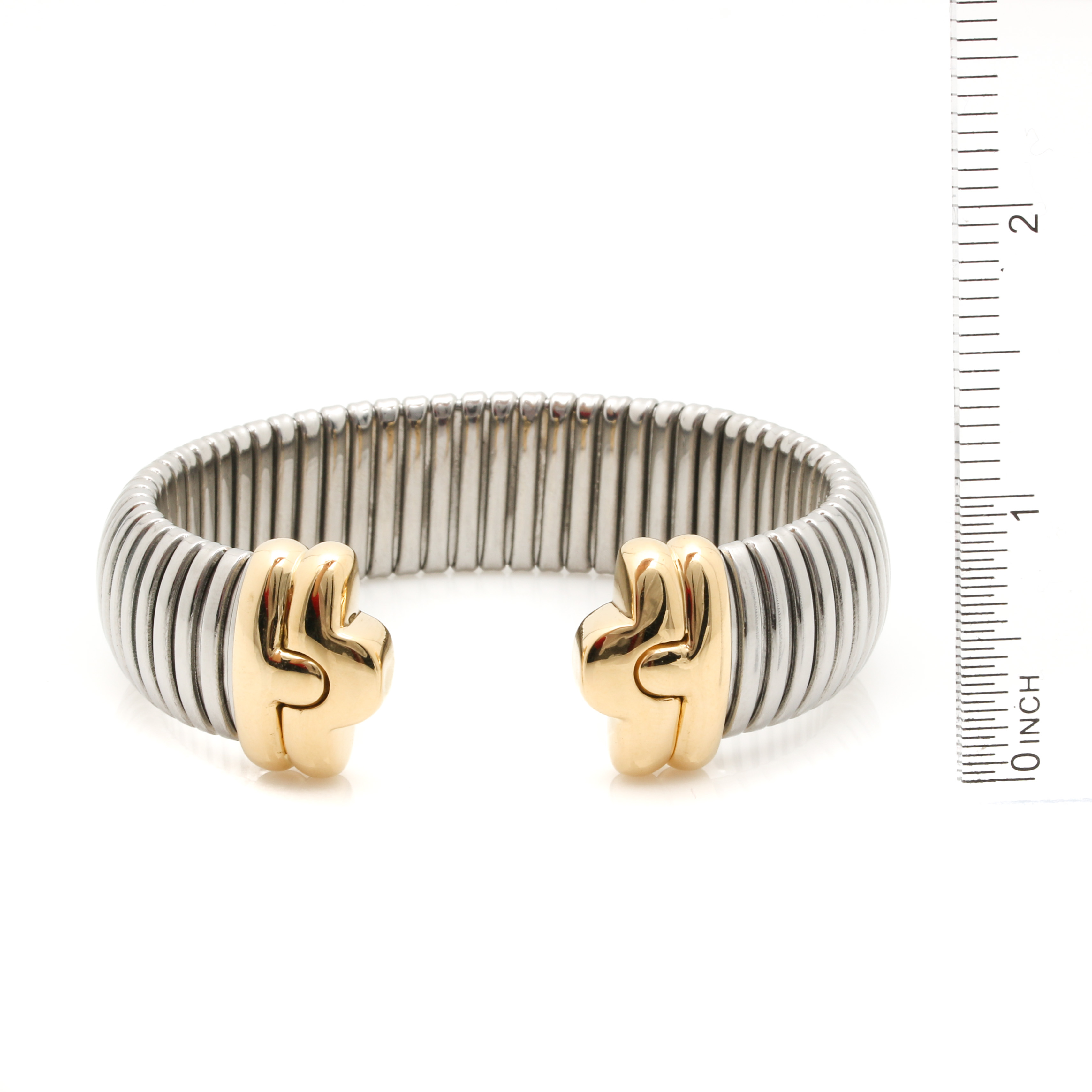 Stainless Steel Cuff Bracelet with 18K Yellow Gold Accents
