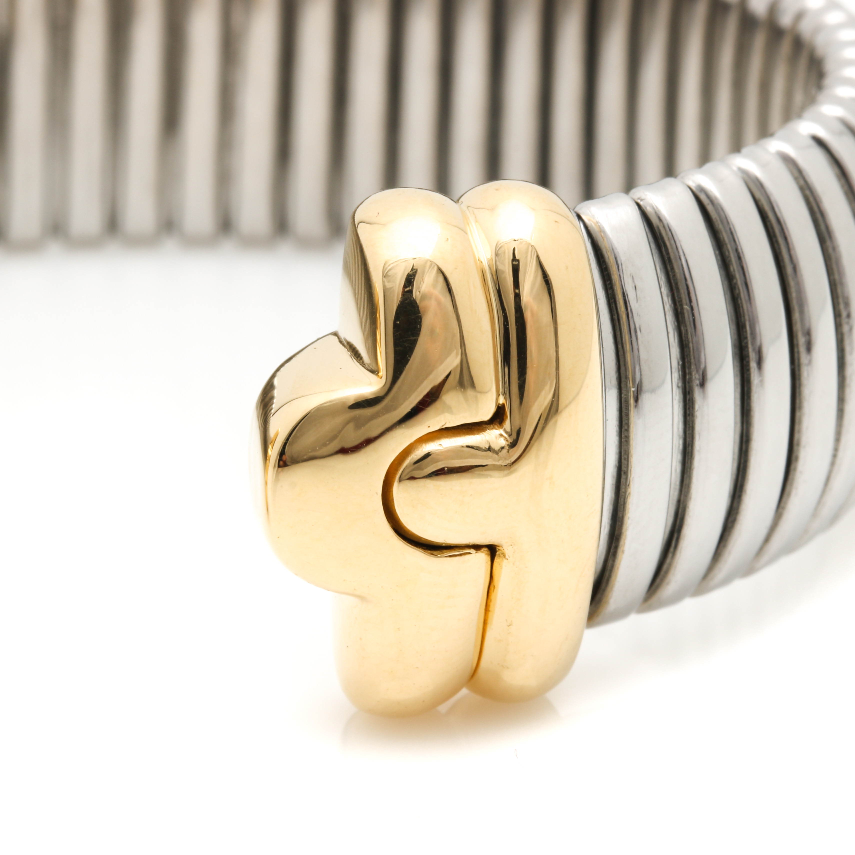 Stainless Steel Cuff Bracelet with 18K Yellow Gold Accents