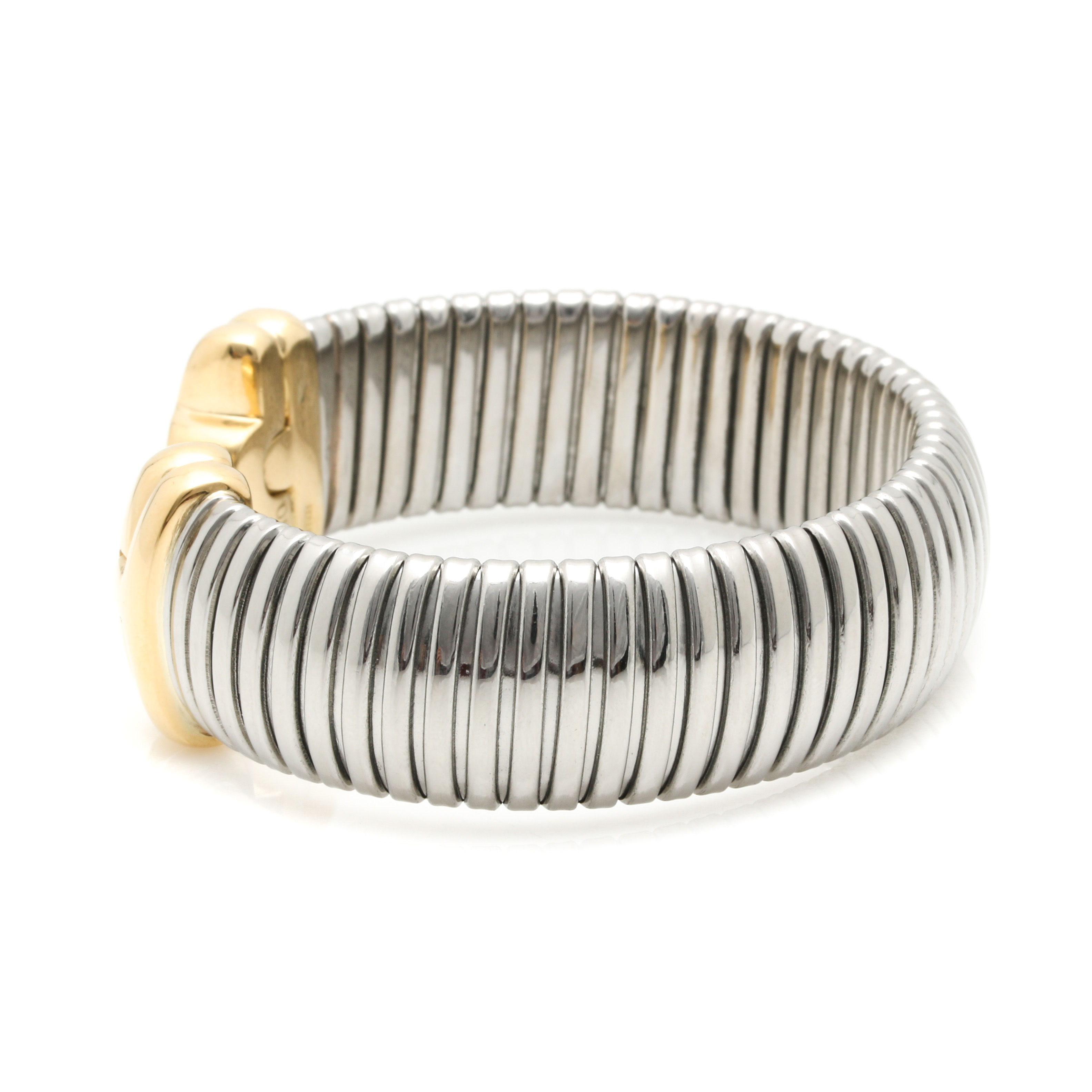 Stainless Steel Cuff Bracelet with 18K Yellow Gold Accents
