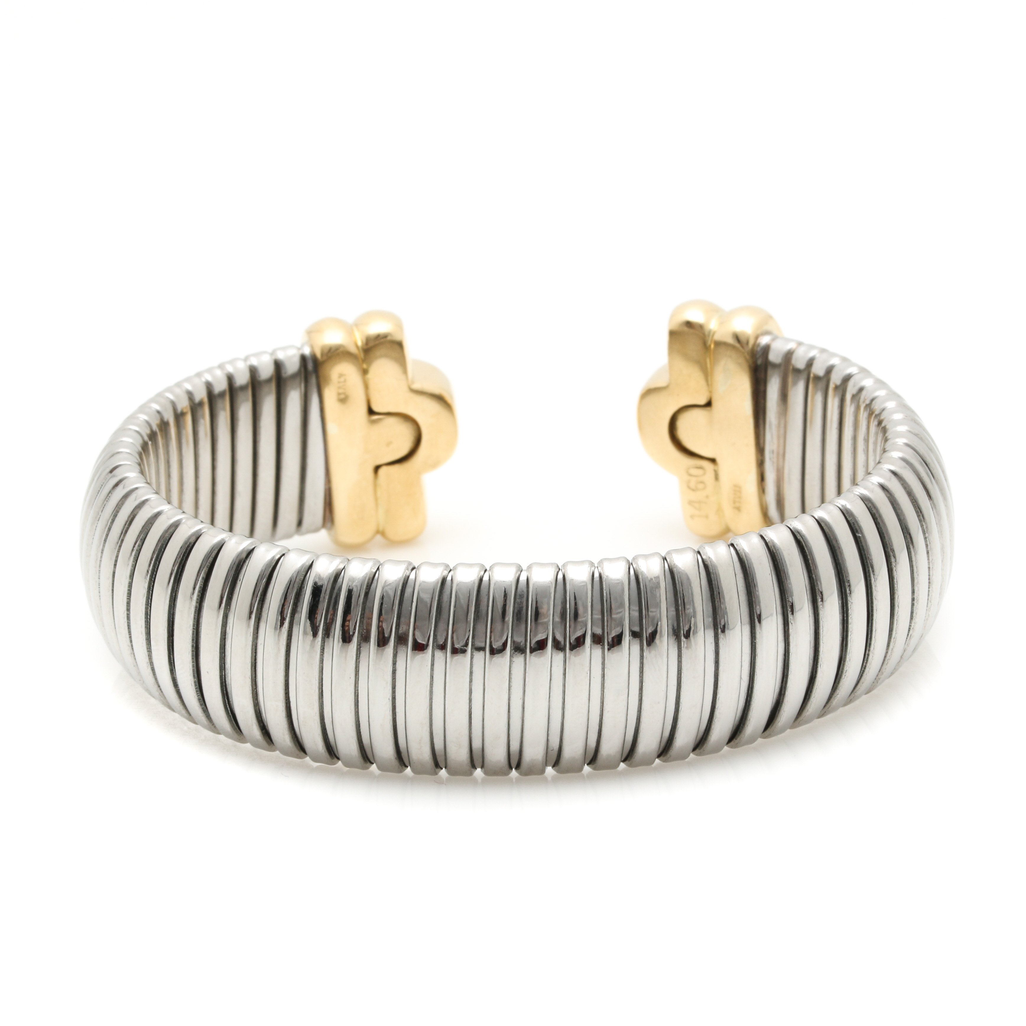 Stainless Steel Cuff Bracelet with 18K Yellow Gold Accents