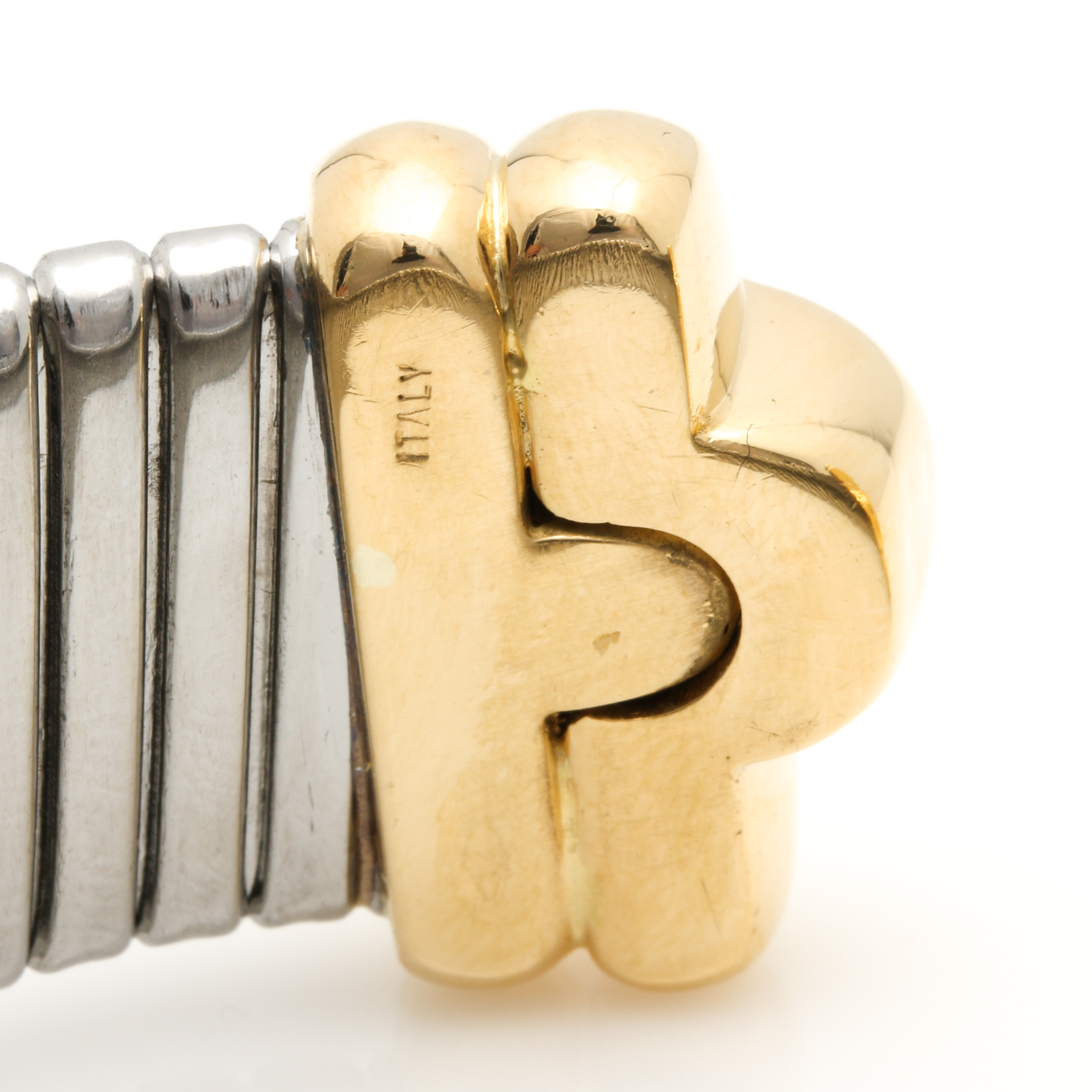 Stainless Steel Cuff Bracelet with 18K Yellow Gold Accents