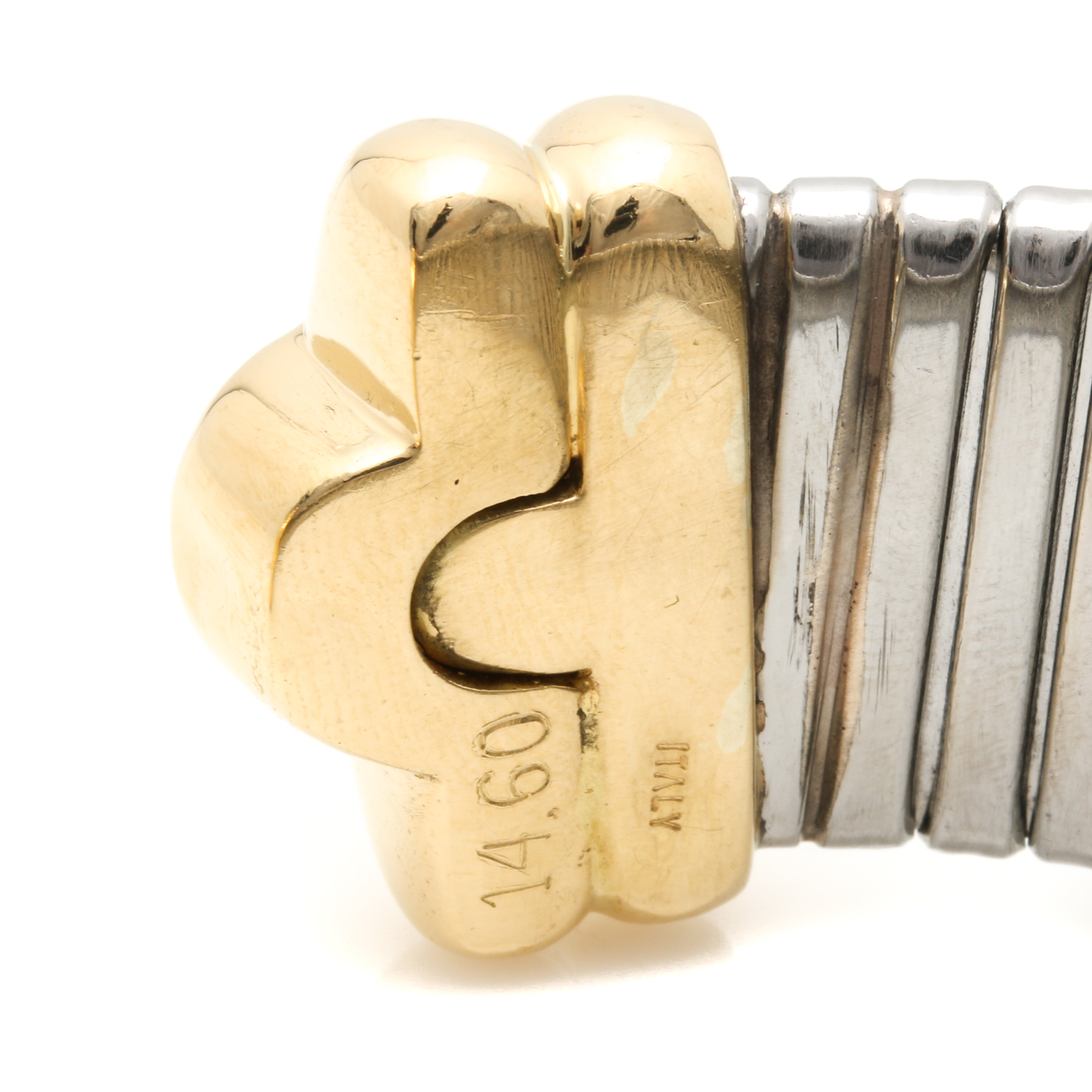 Stainless Steel Cuff Bracelet with 18K Yellow Gold Accents