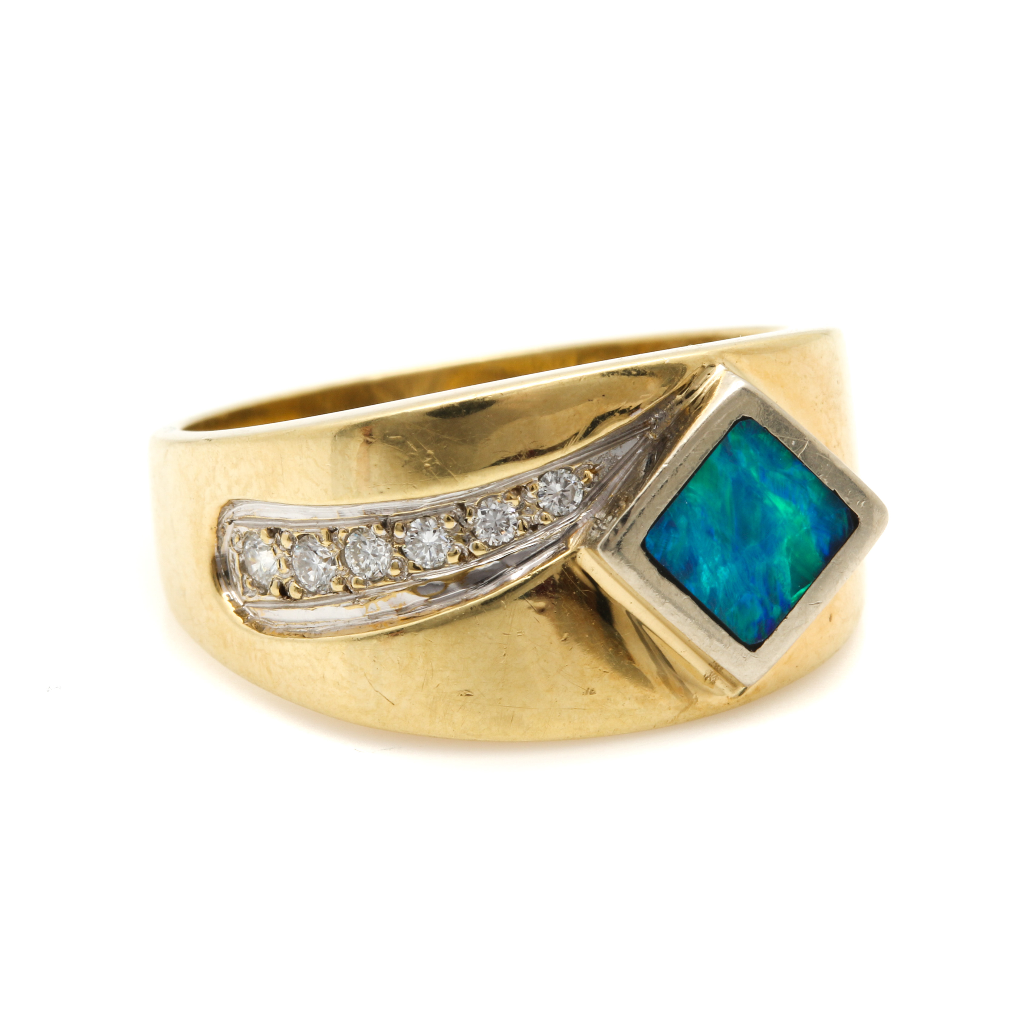 14K Yellow Gold Opal and Diamond Ring