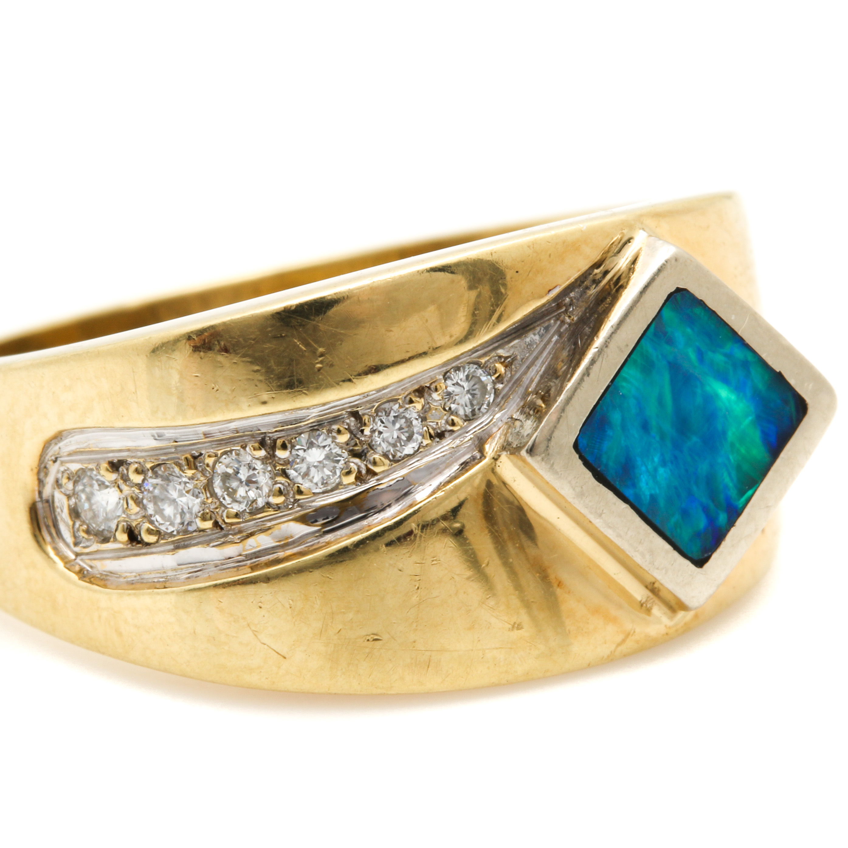 14K Yellow Gold Opal and Diamond Ring