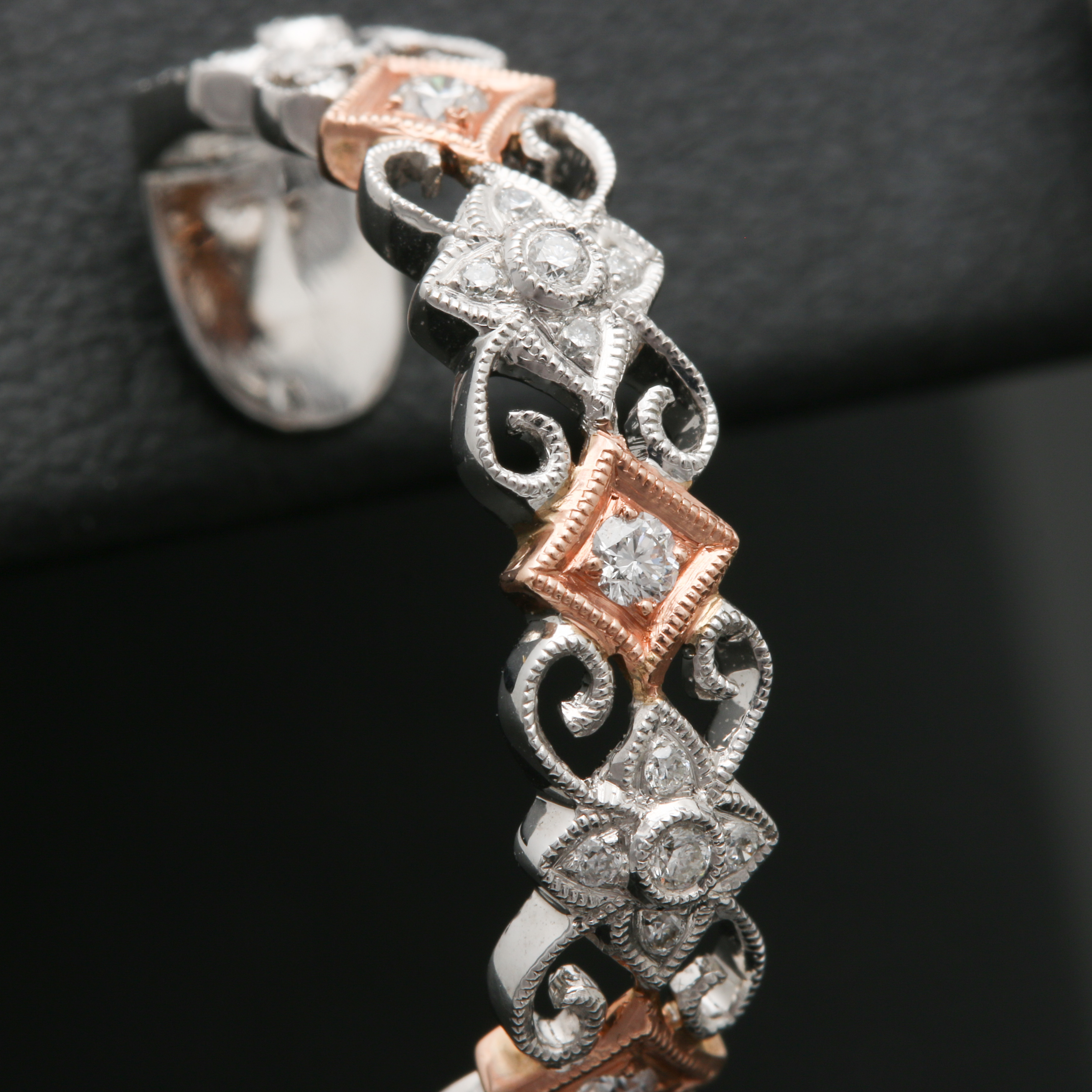 14K White and Rose Gold Diamond Half Hoop Earrings