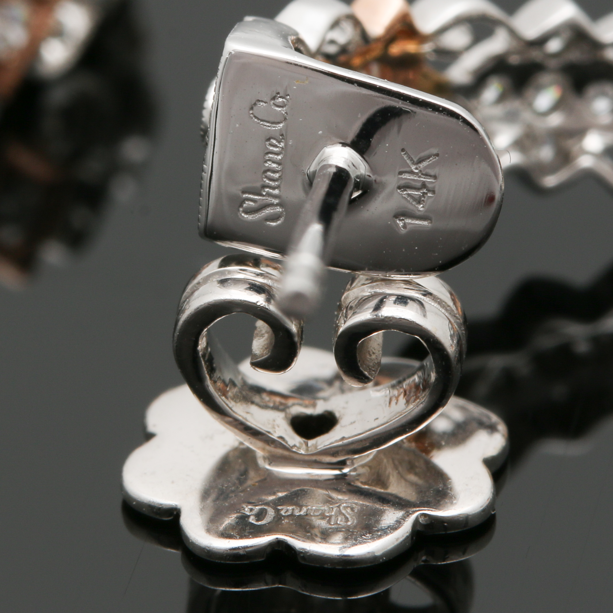 14K White and Rose Gold Diamond Half Hoop Earrings