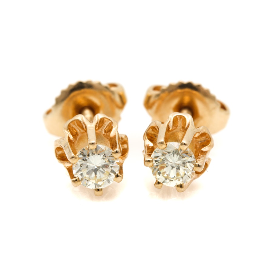 14K Yellow Gold Diamond Solitaire Earrings