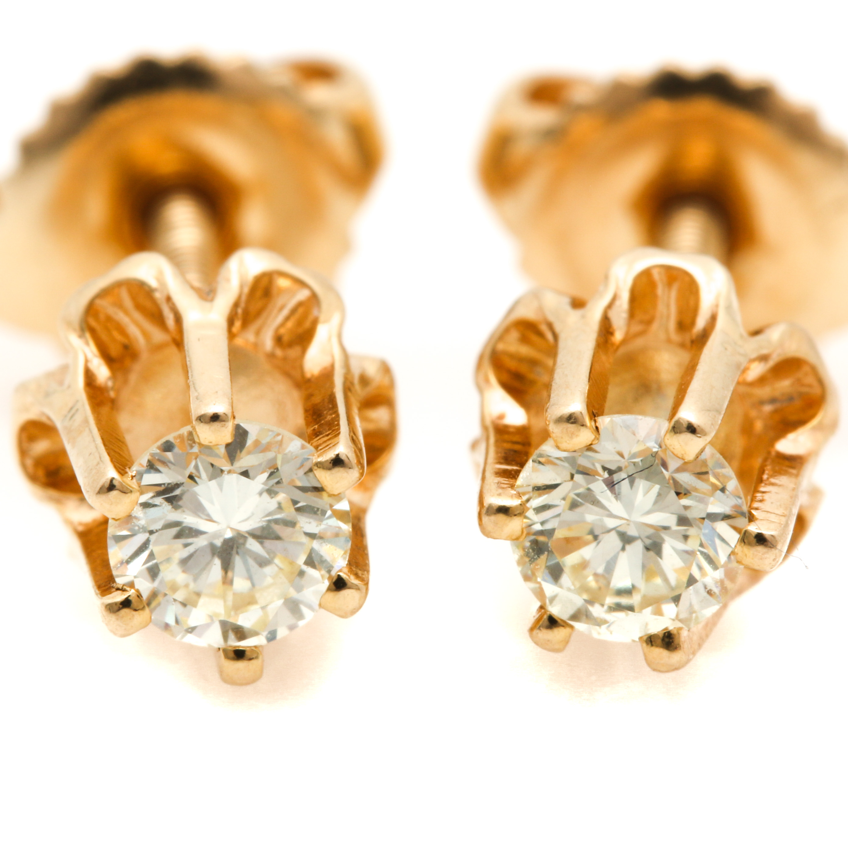 14K Yellow Gold Diamond Solitaire Earrings