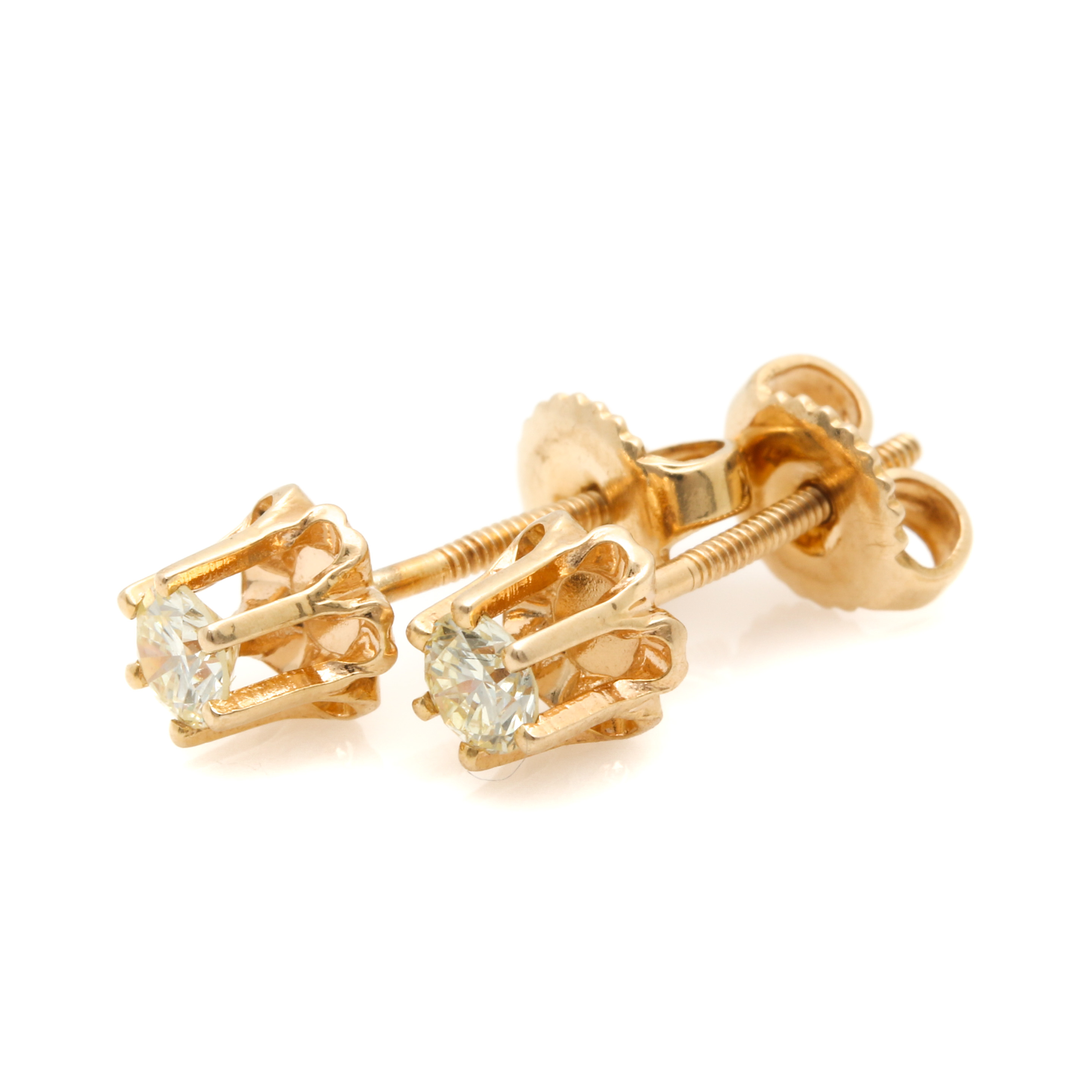 14K Yellow Gold Diamond Solitaire Earrings