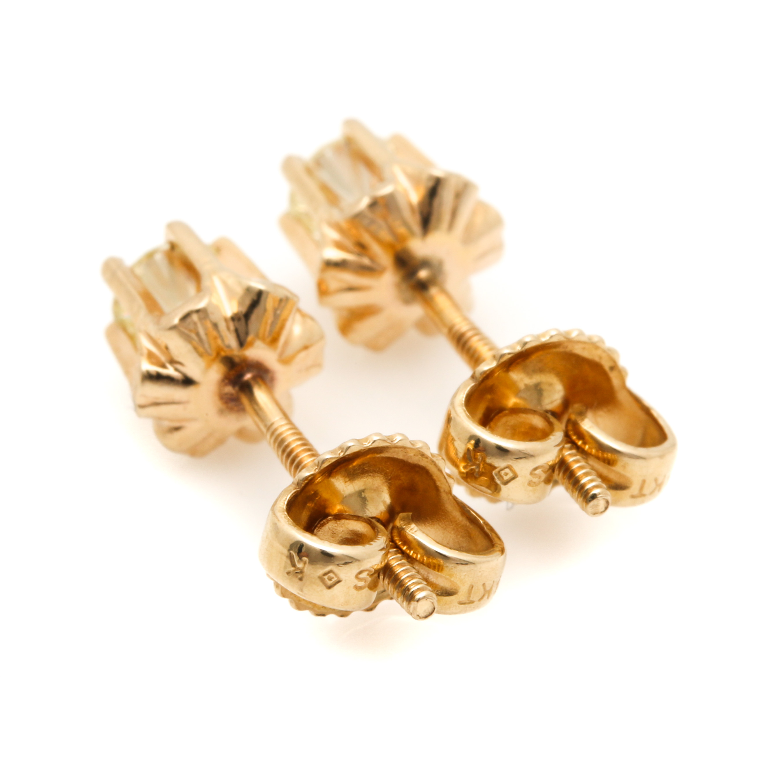 14K Yellow Gold Diamond Solitaire Earrings