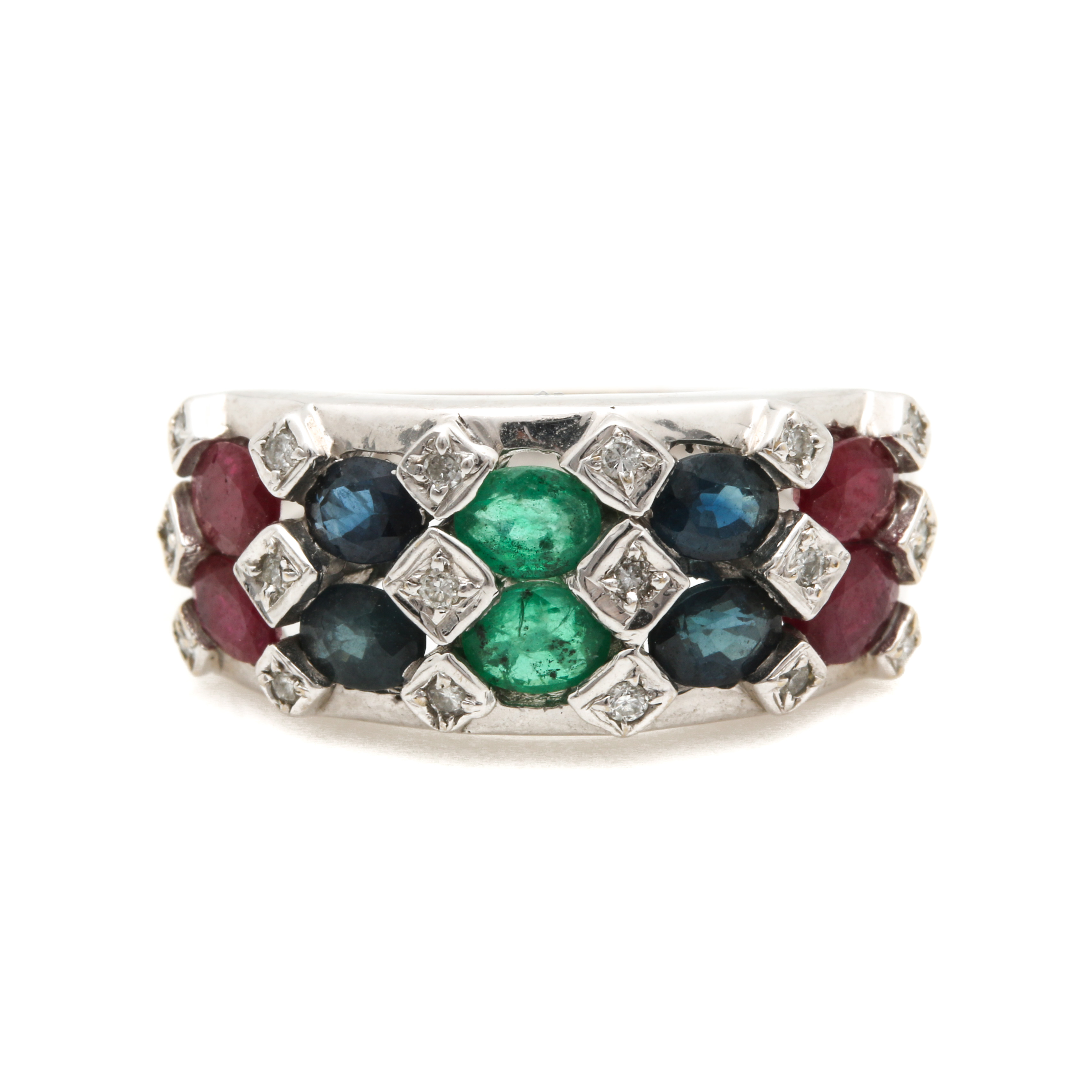 18K White Gold Gemstone and Diamond Harlequin Ring