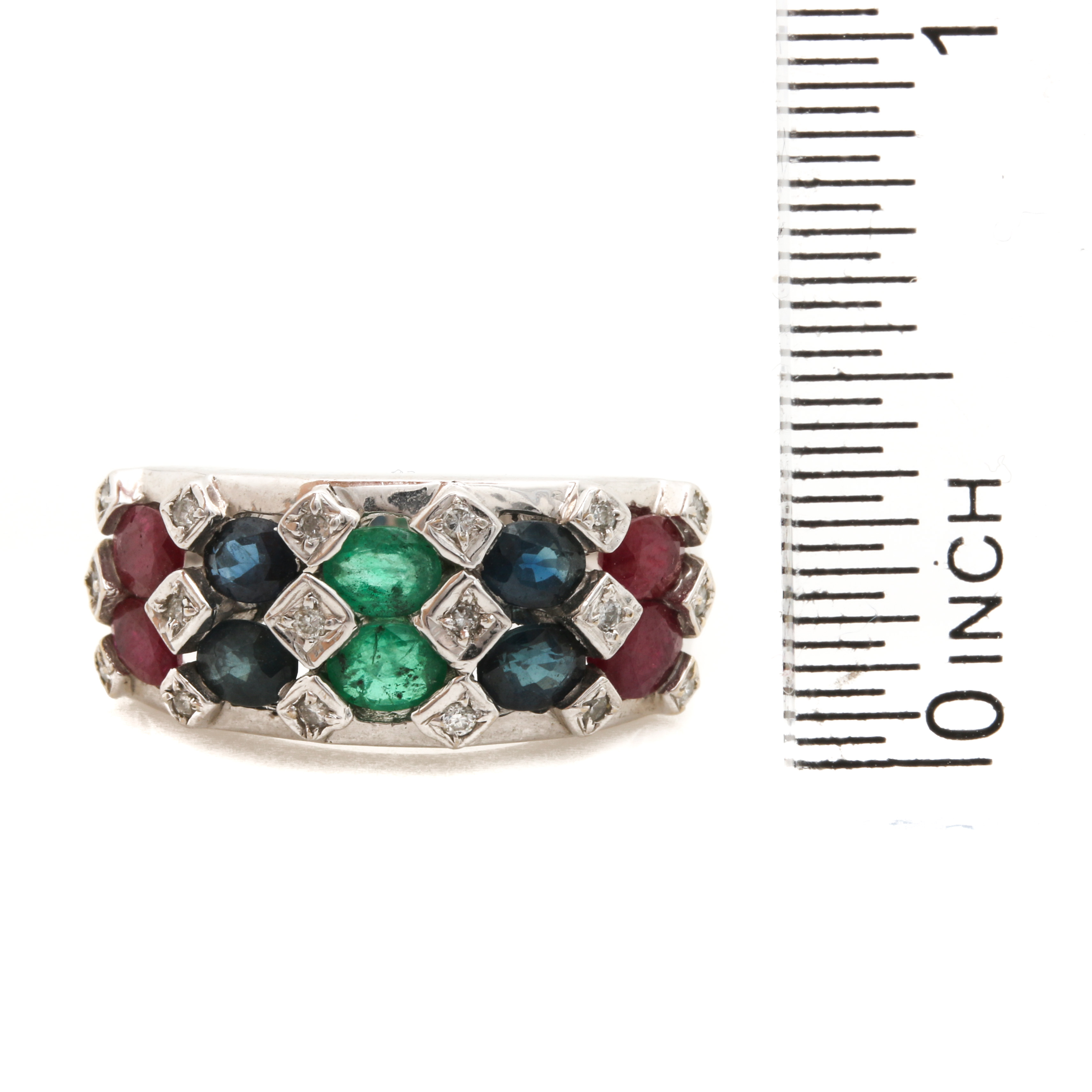 18K White Gold Gemstone and Diamond Harlequin Ring