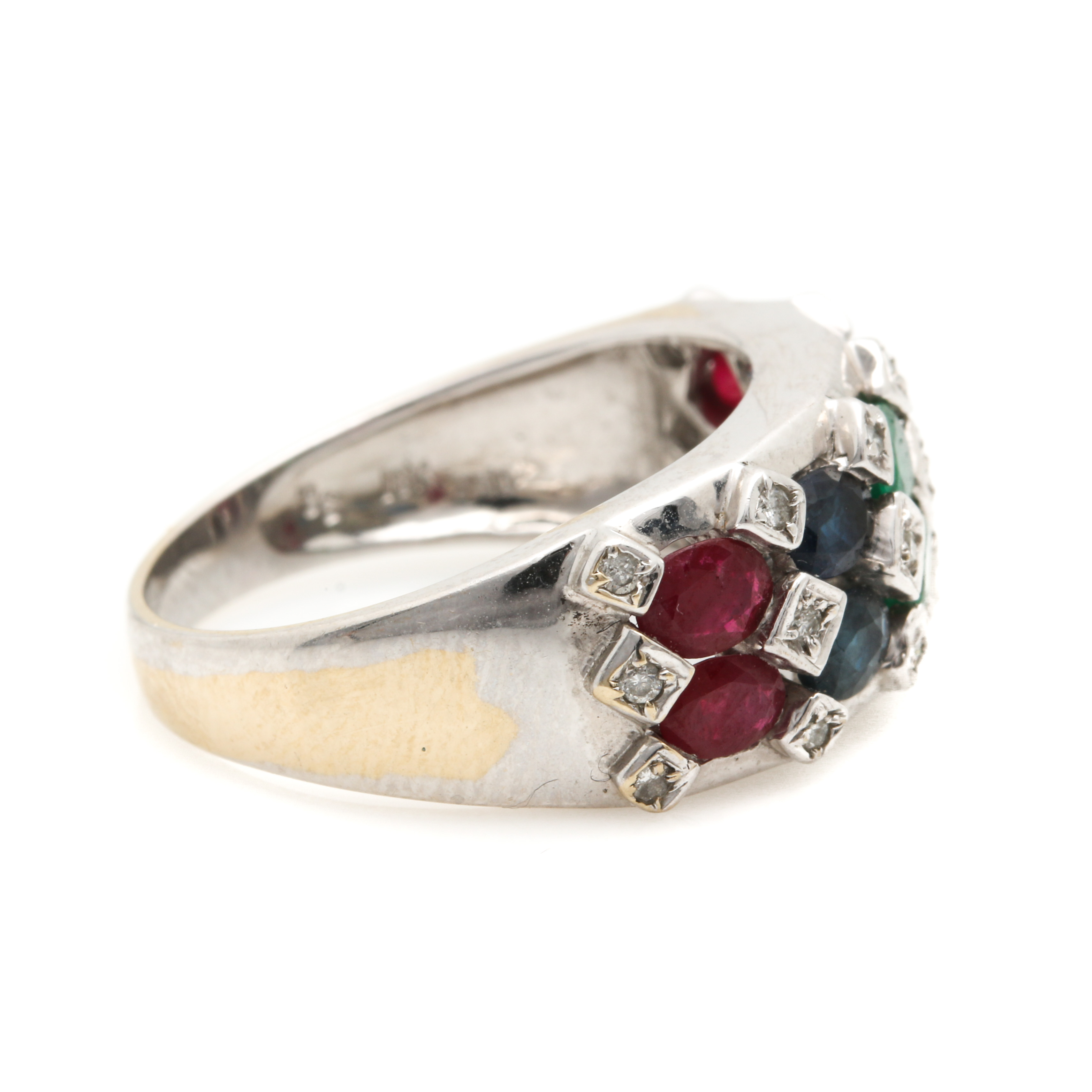 18K White Gold Gemstone and Diamond Harlequin Ring
