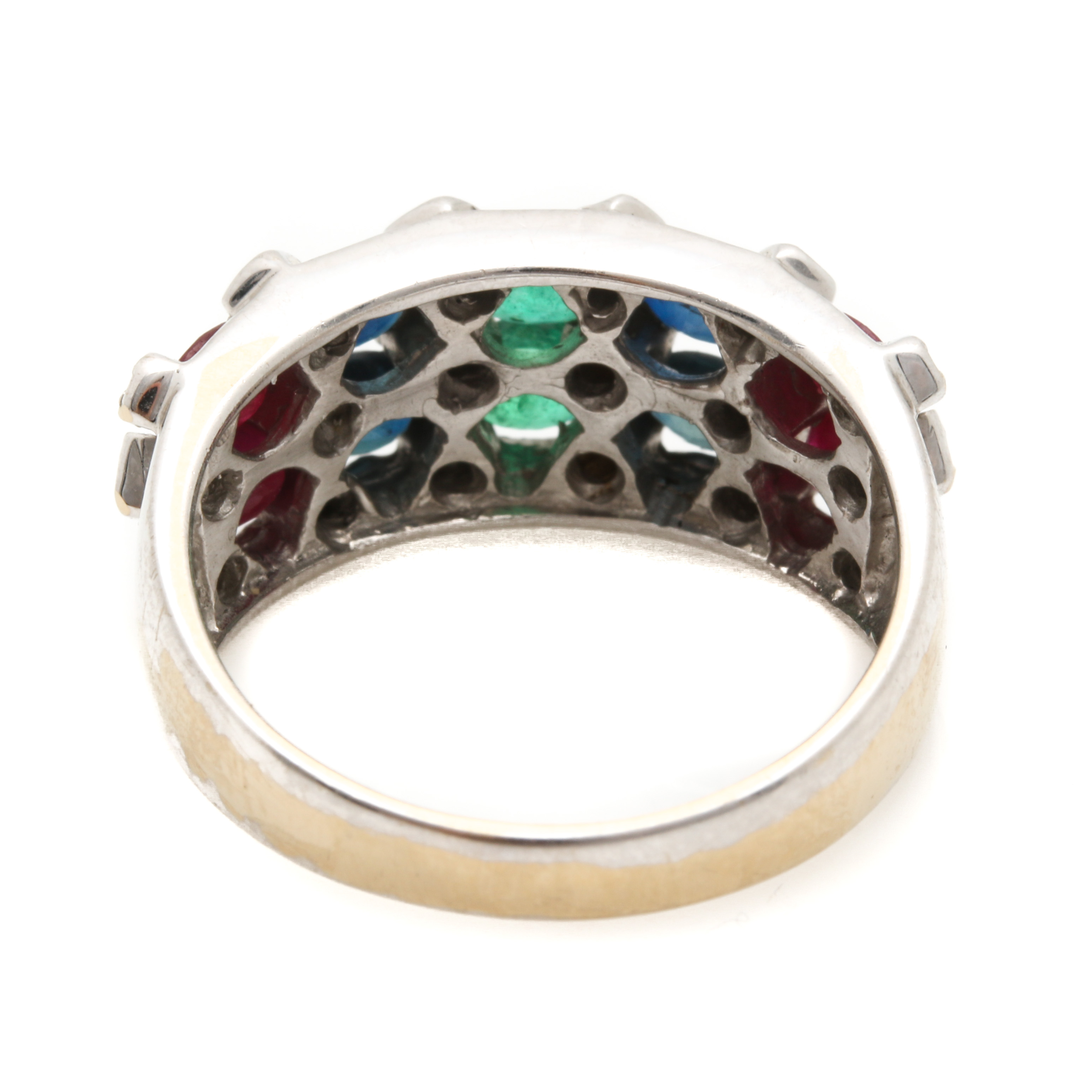 18K White Gold Gemstone and Diamond Harlequin Ring