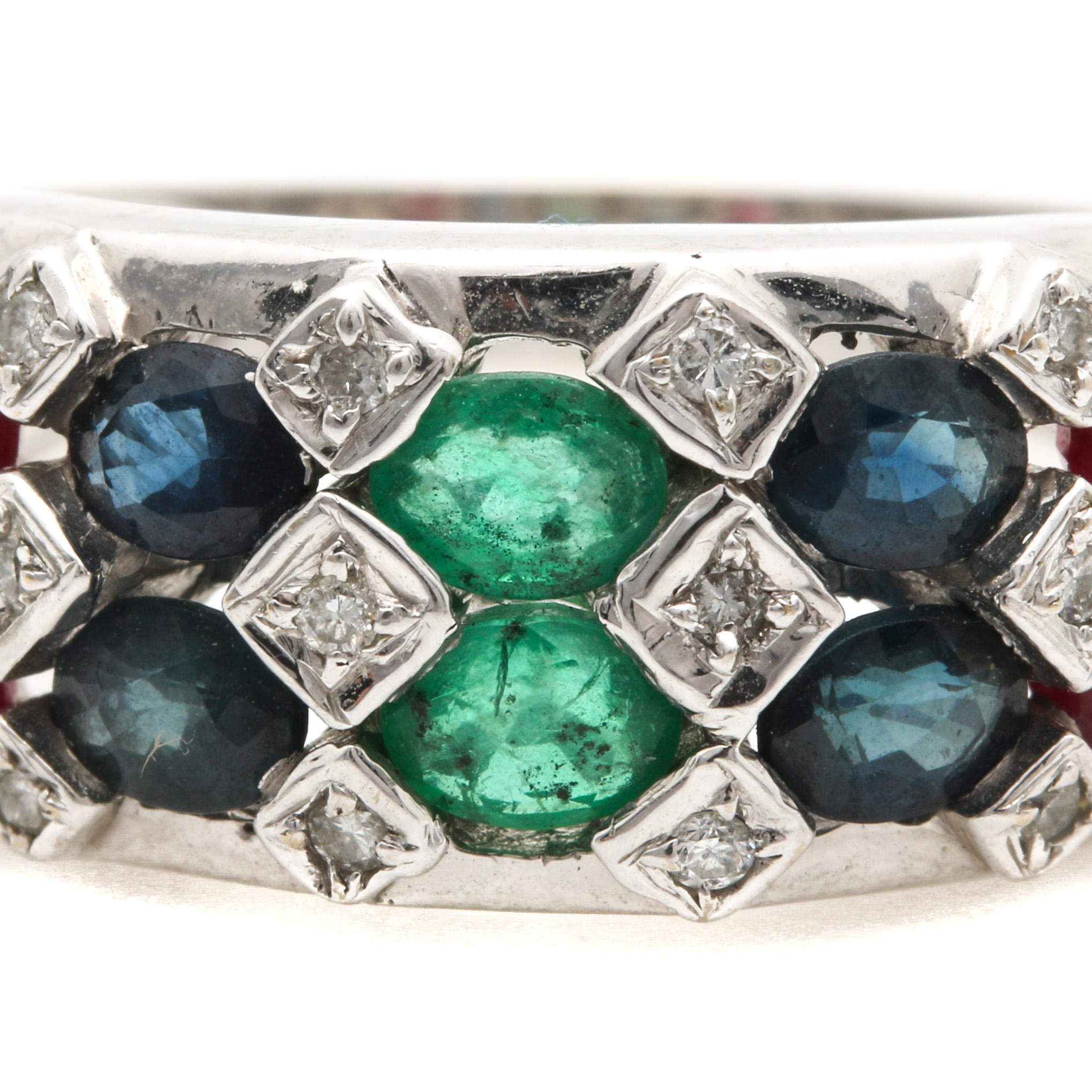 18K White Gold Gemstone and Diamond Harlequin Ring
