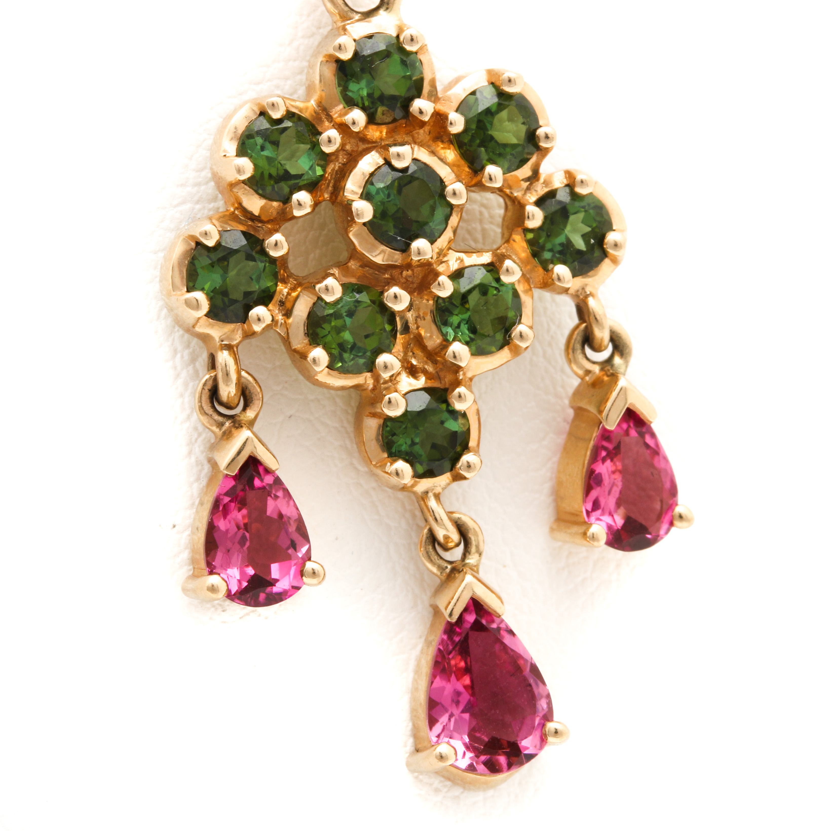 14K Yellow Gold Green and Pink Tourmaline Pendant