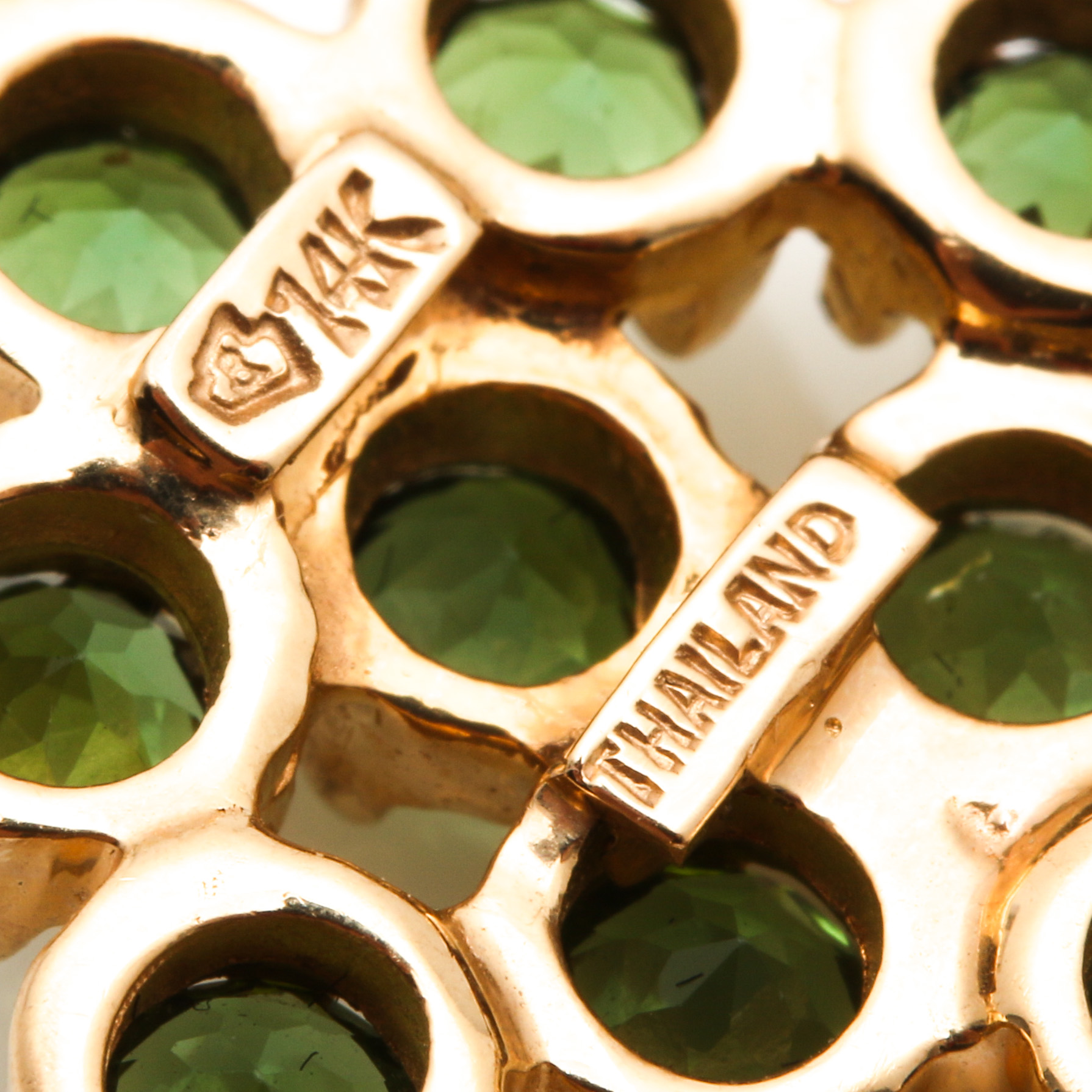 14K Yellow Gold Green and Pink Tourmaline Pendant