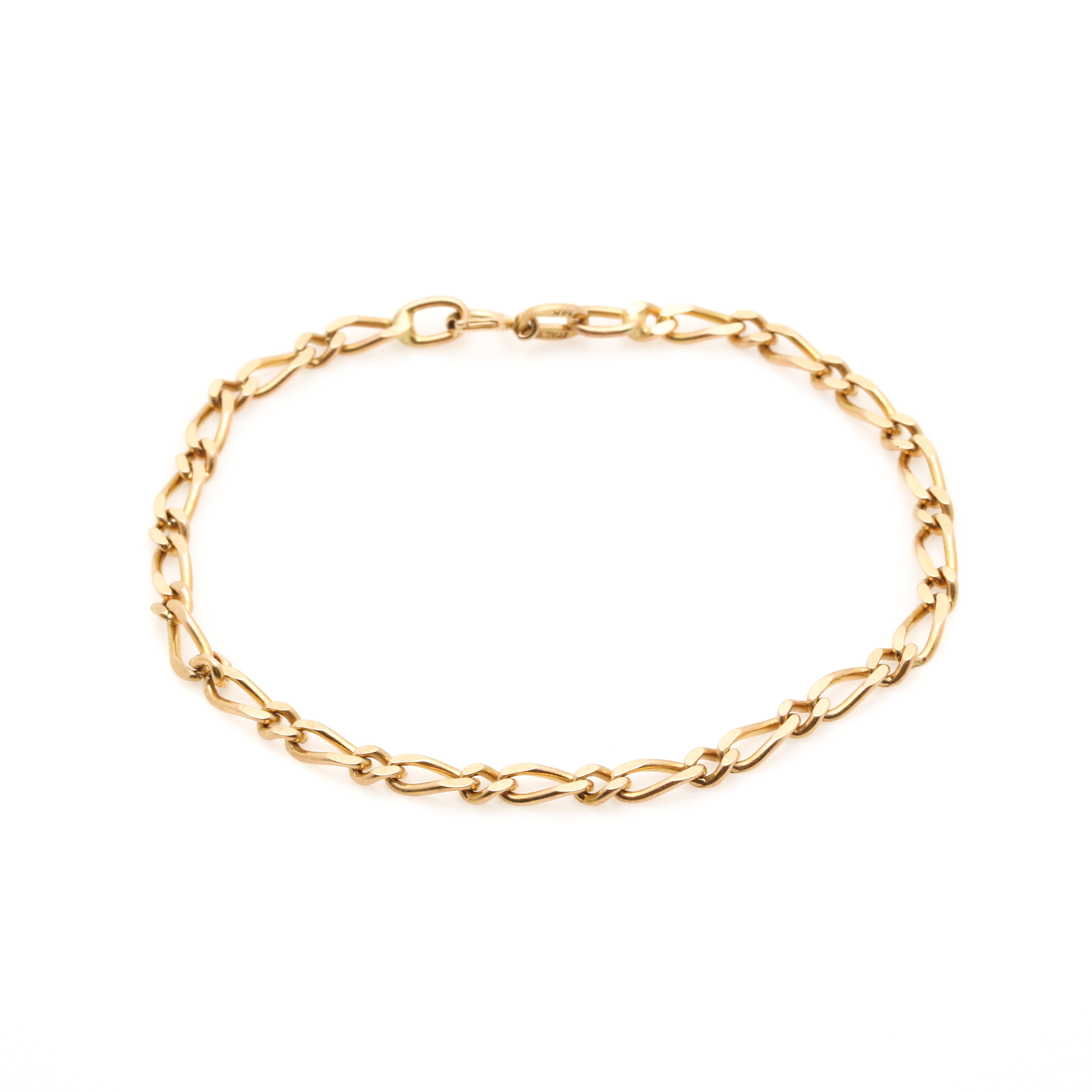 14K Yellow Gold Beveled Figaro Bracelet