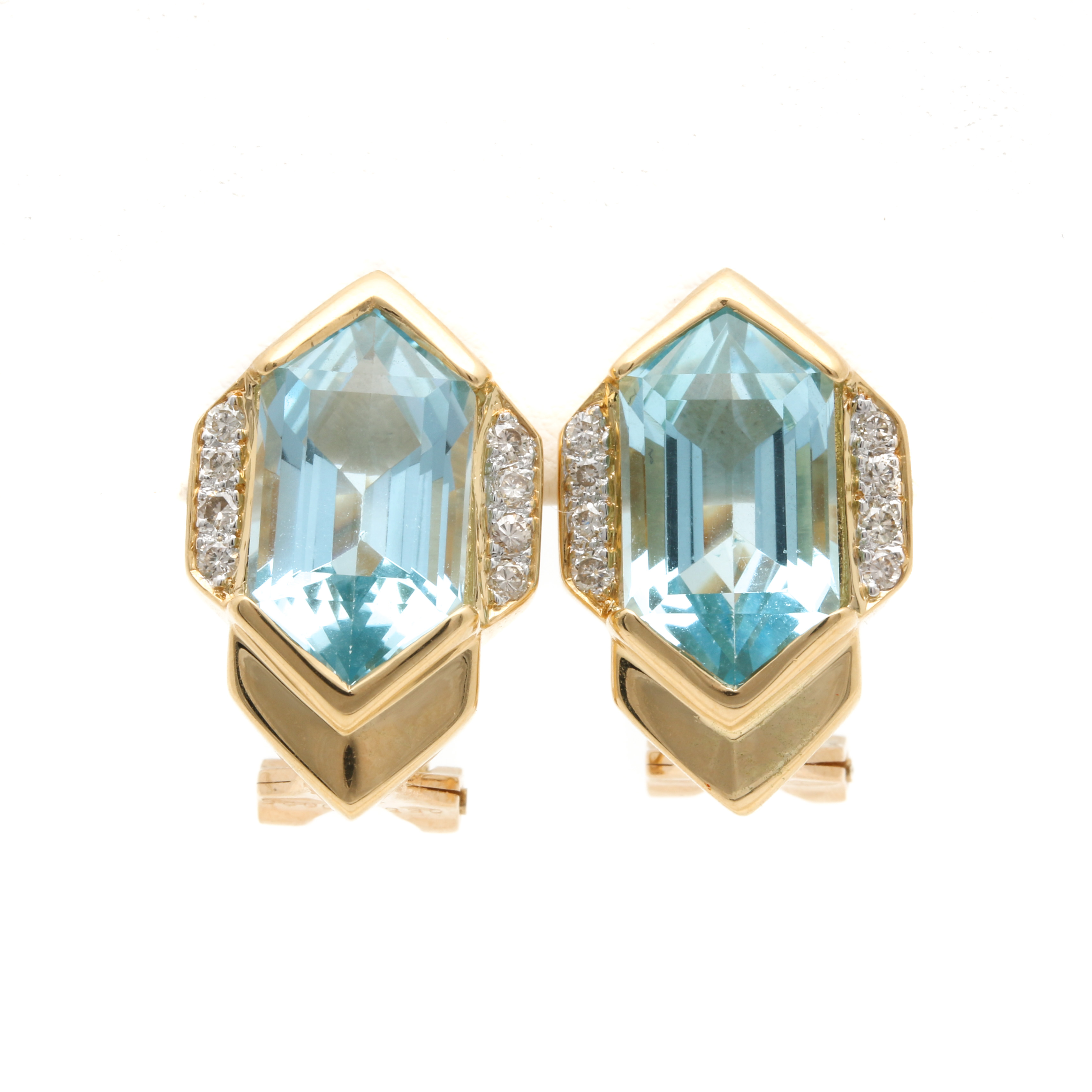 18K Yellow Gold Blue Topaz and Diamond Earrings