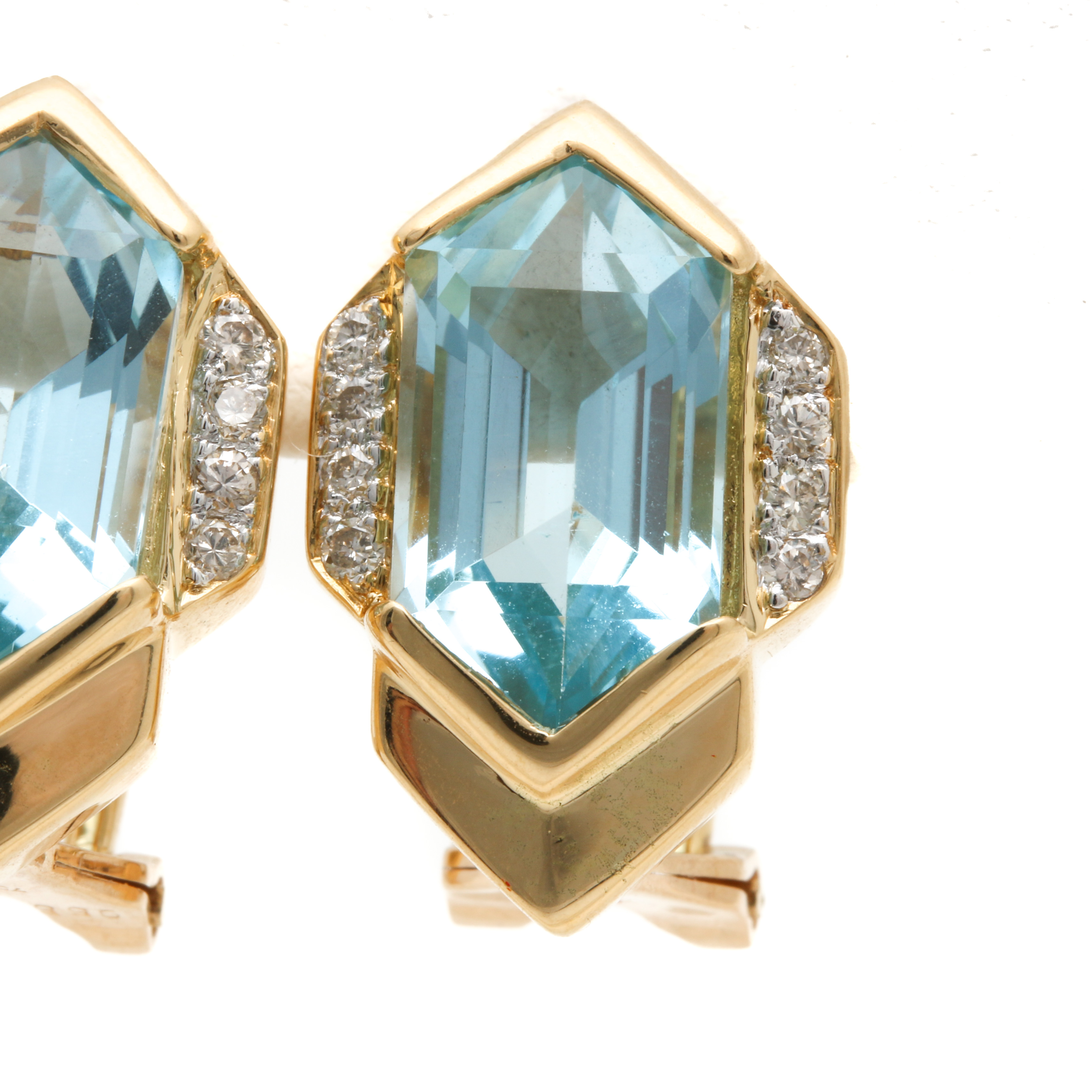 18K Yellow Gold Blue Topaz and Diamond Earrings