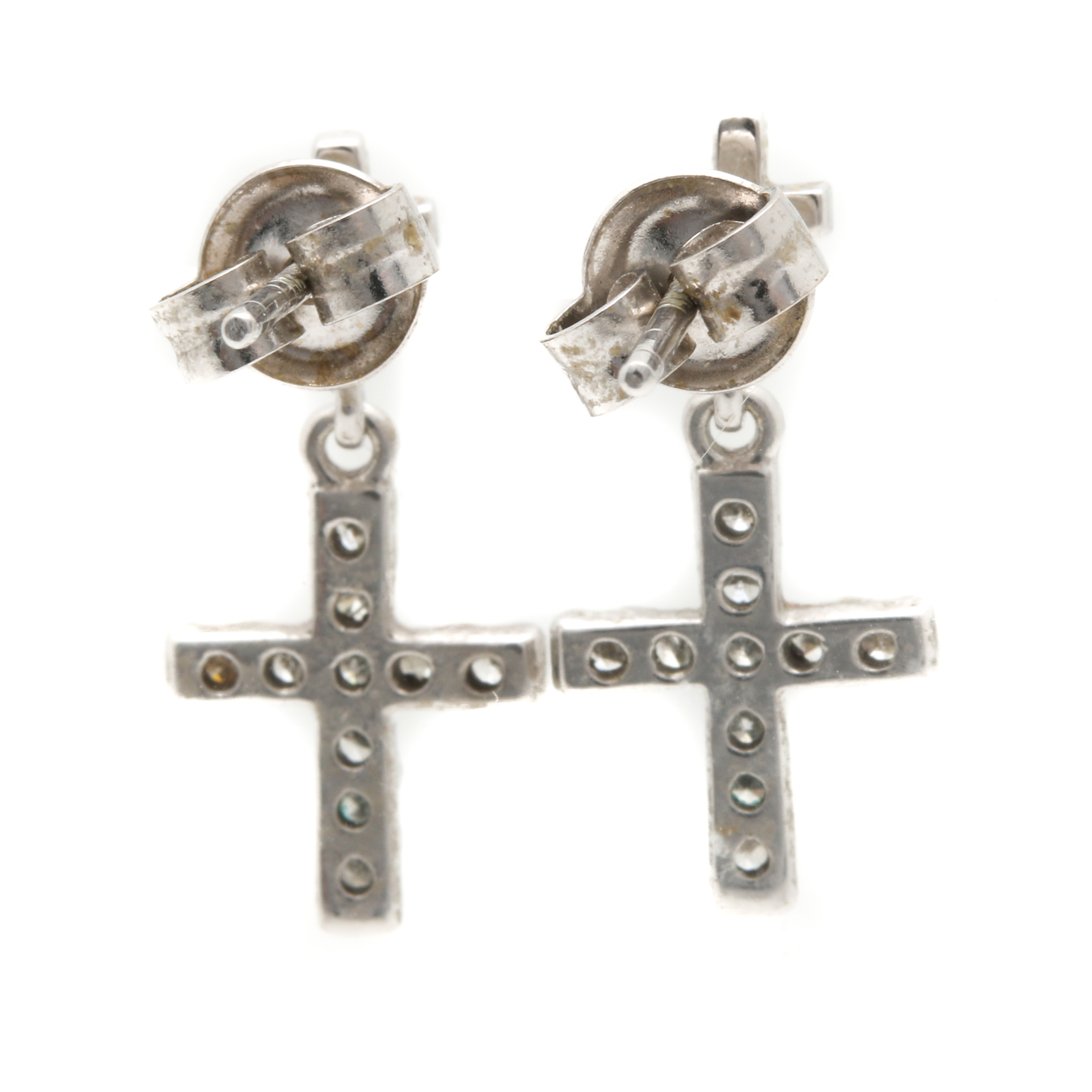 14K White Gold Diamond Cross Earrings