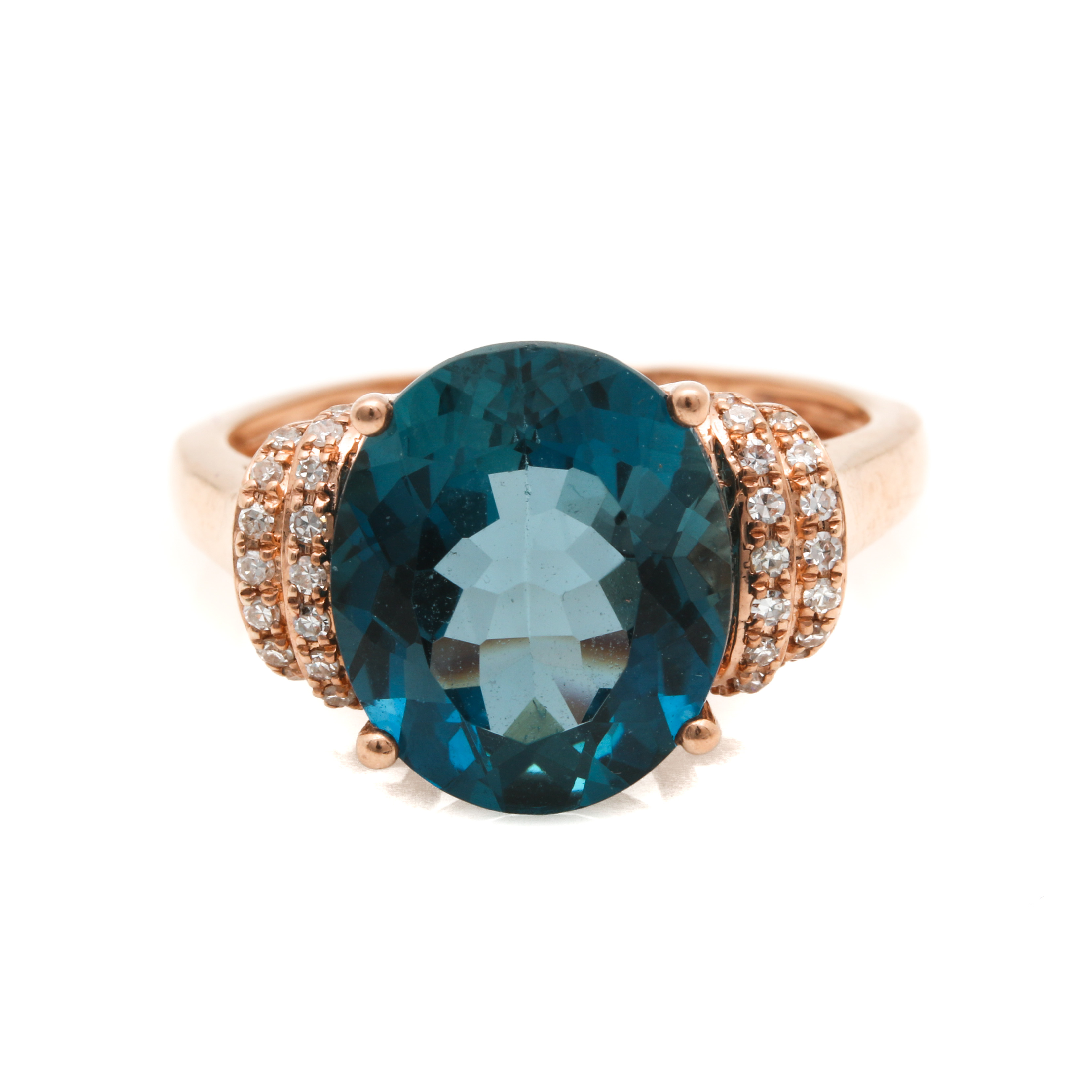 14K Rose Gold 3.86 CT Blue Topaz and Diamond Ring