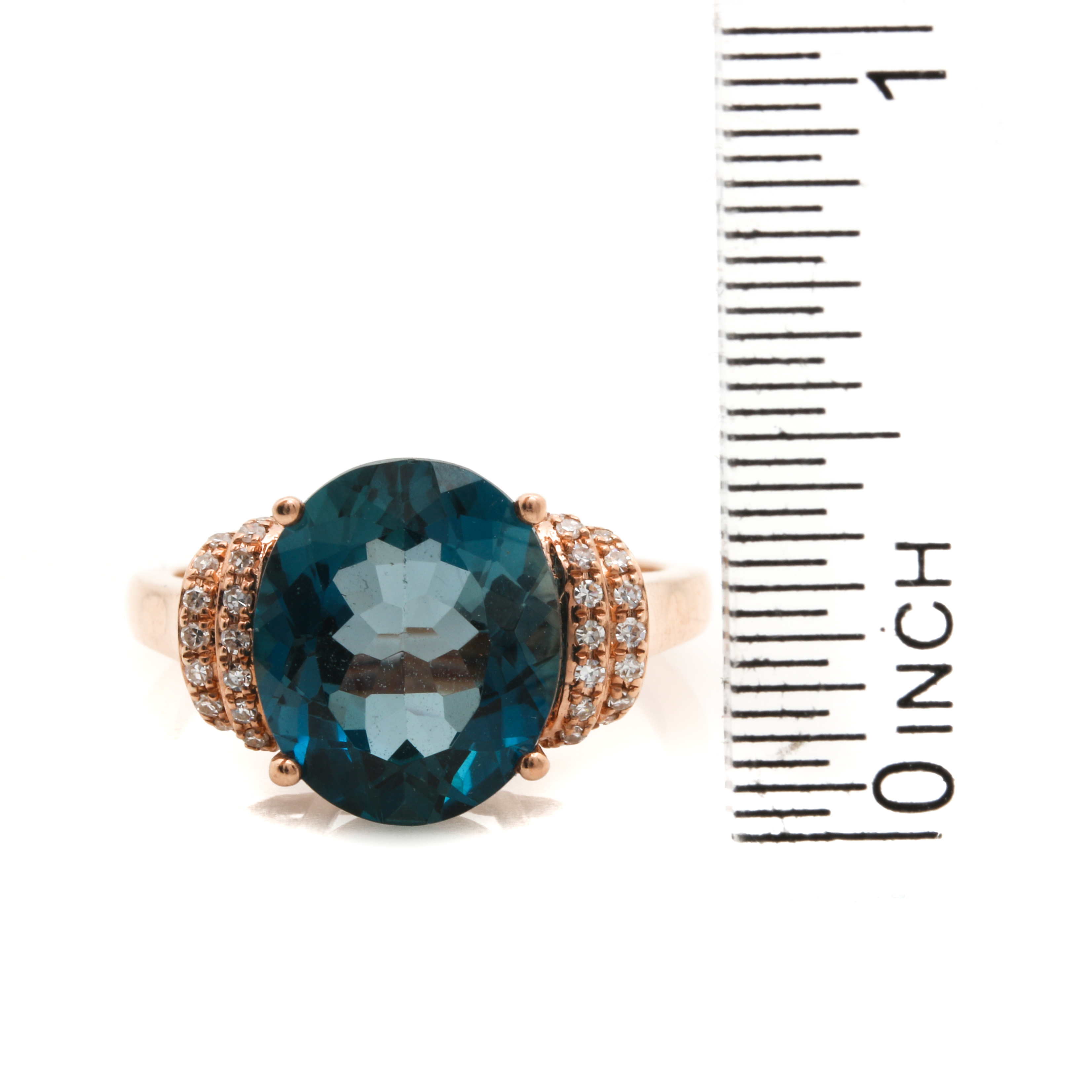 14K Rose Gold 3.86 CT Blue Topaz and Diamond Ring