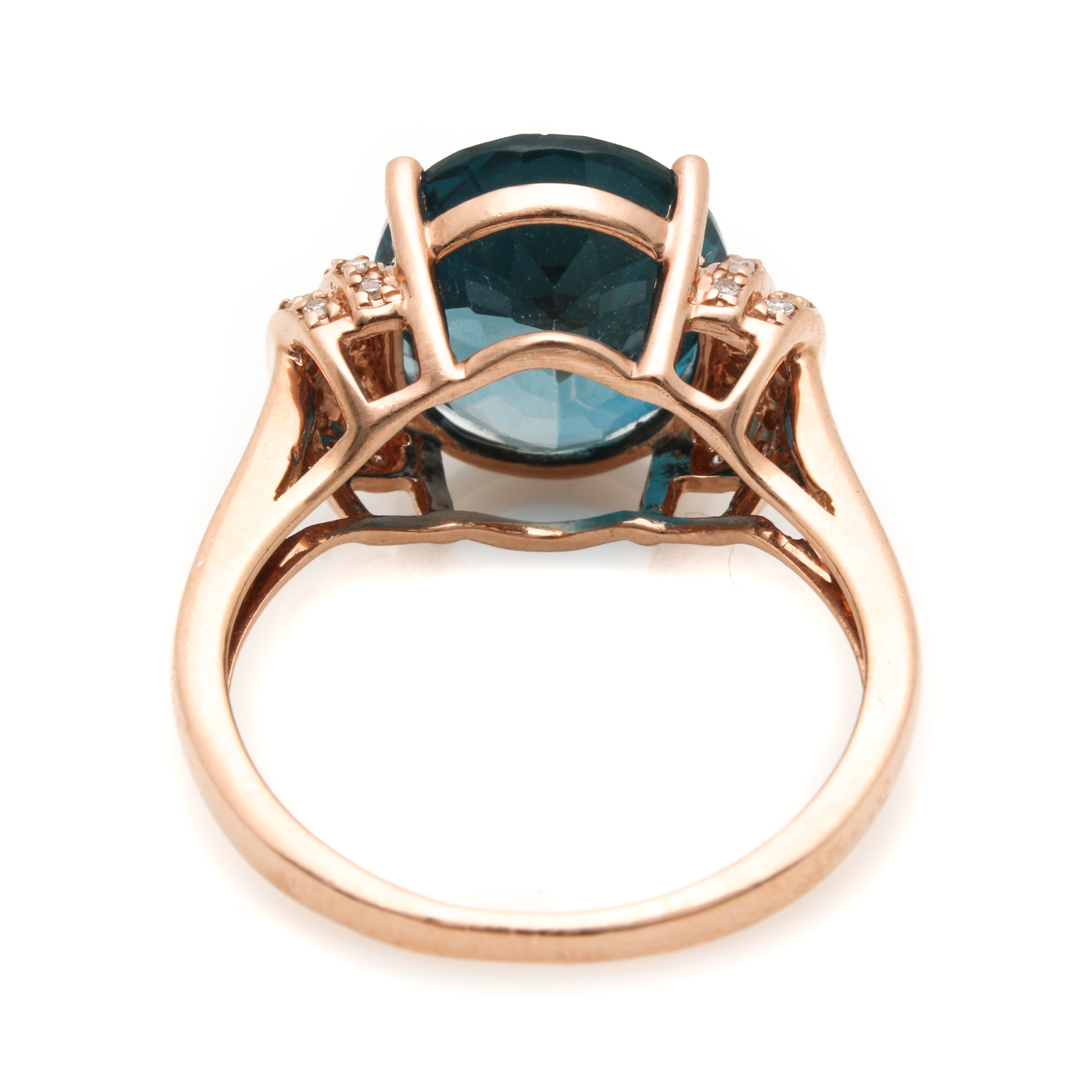 14K Rose Gold 3.86 CT Blue Topaz and Diamond Ring