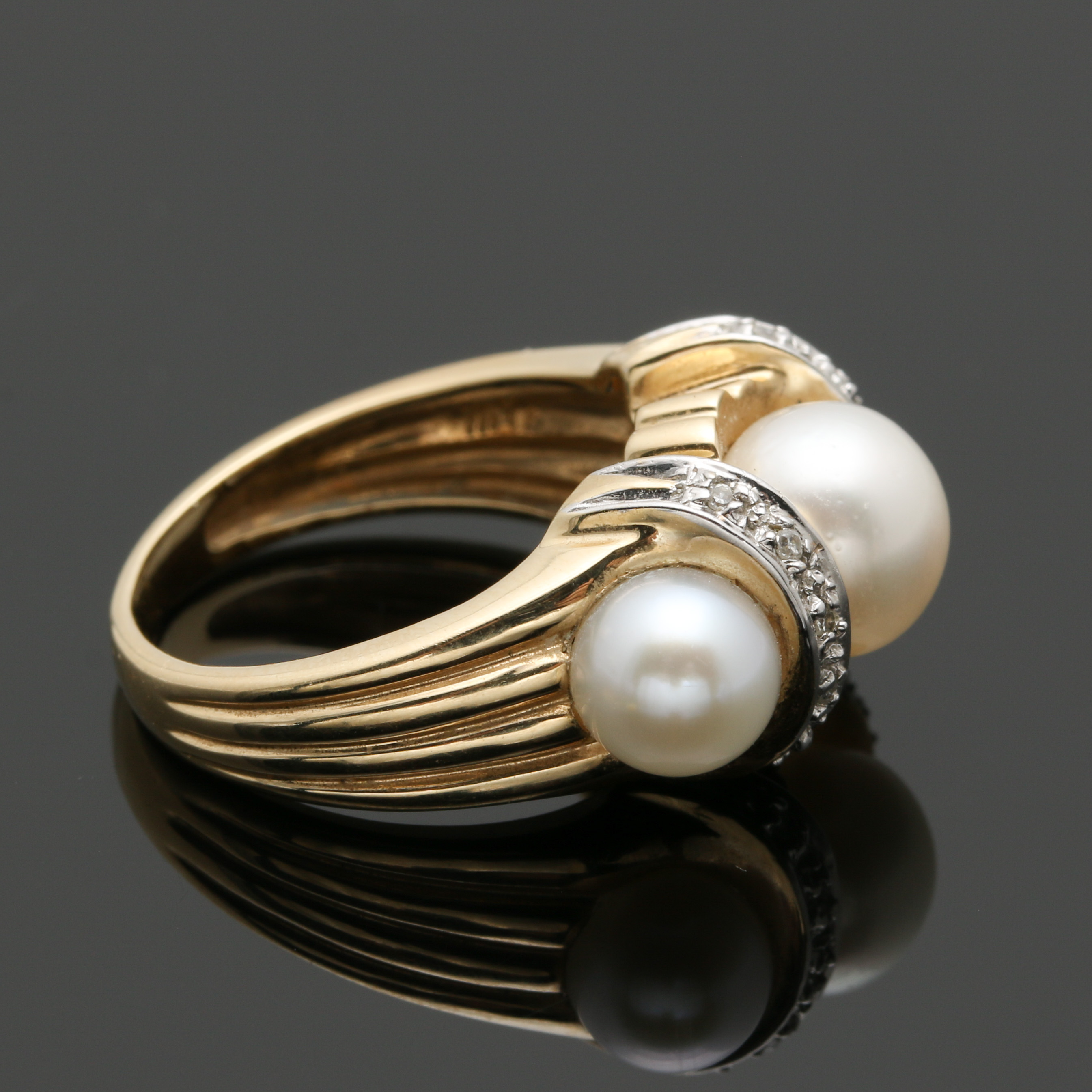14K Yellow Gold Cultured Pearl and Diamond Ring