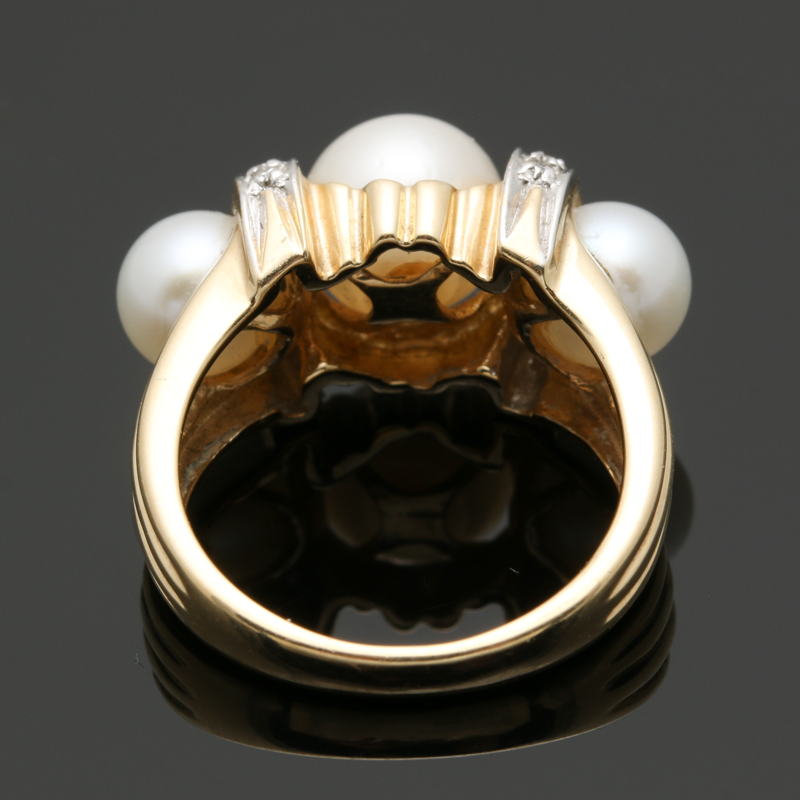 14K Yellow Gold Cultured Pearl and Diamond Ring