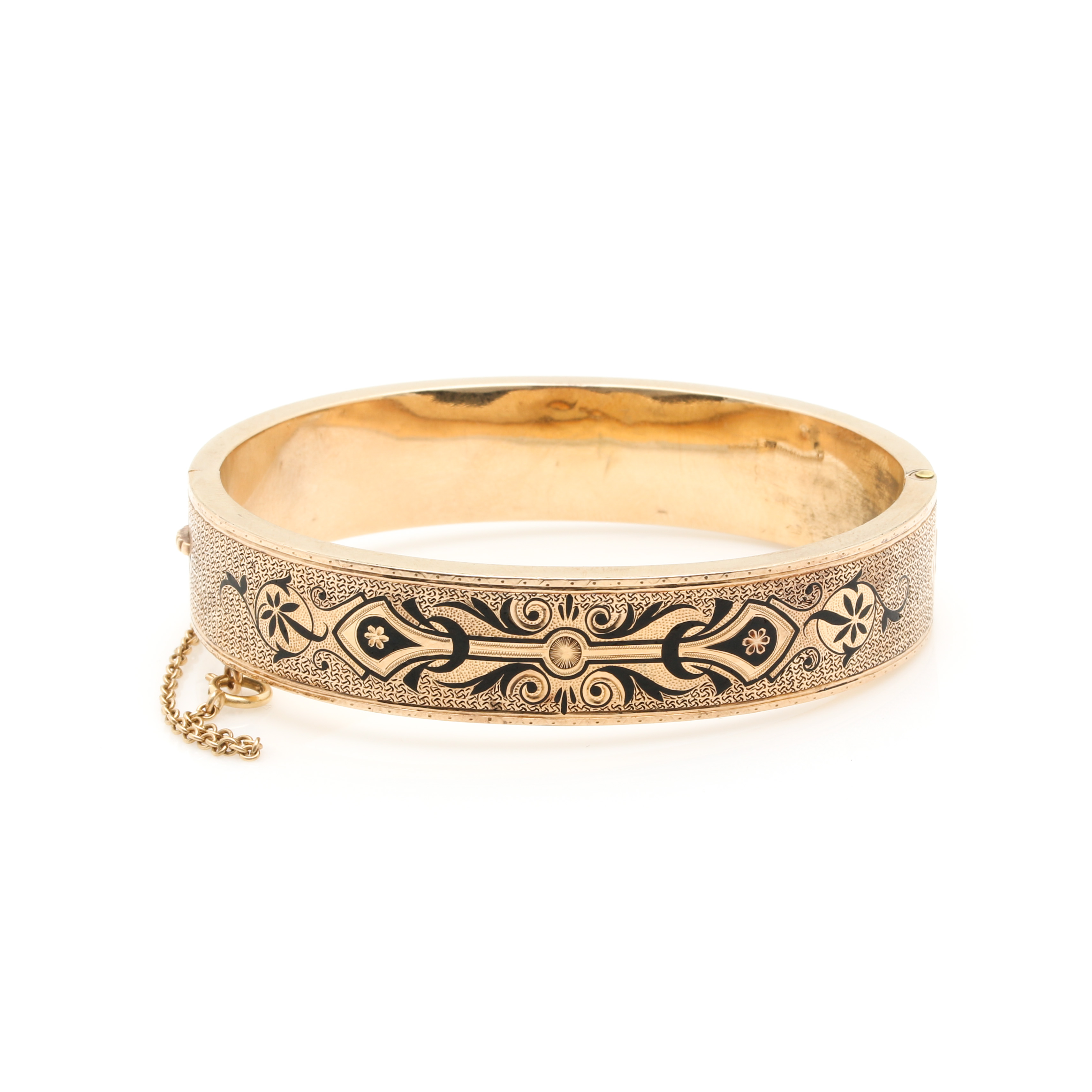 10K Yellow Gold Damascene Hinged Bangle