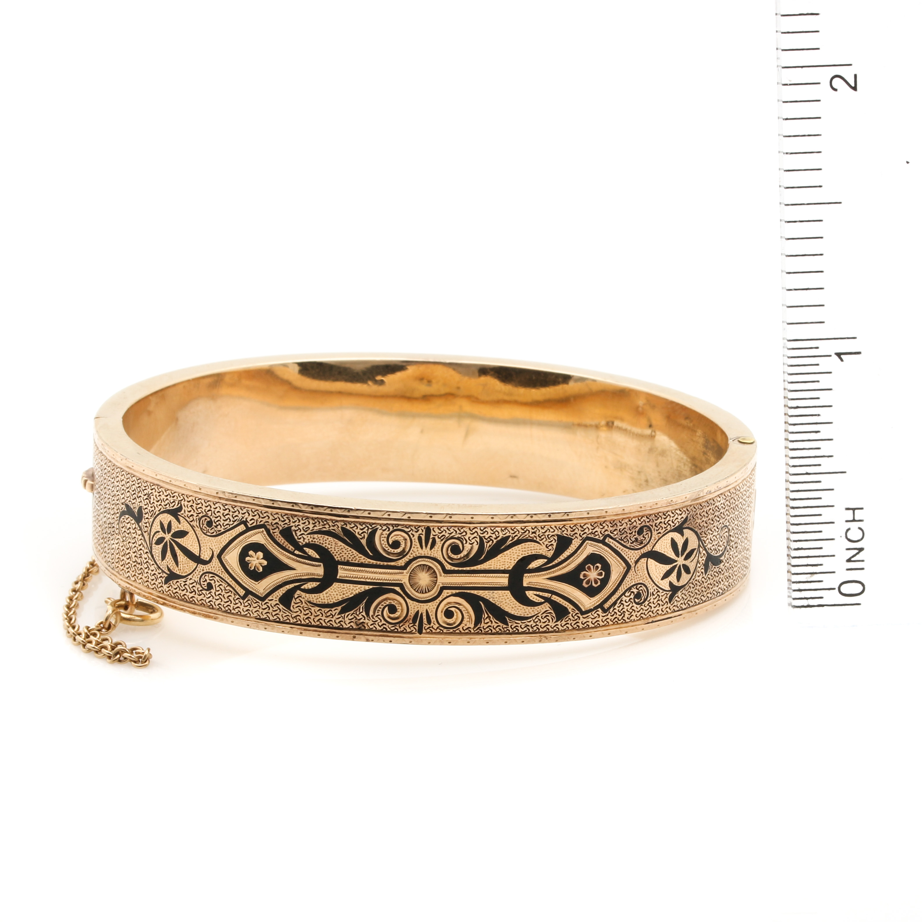 10K Yellow Gold Damascene Hinged Bangle