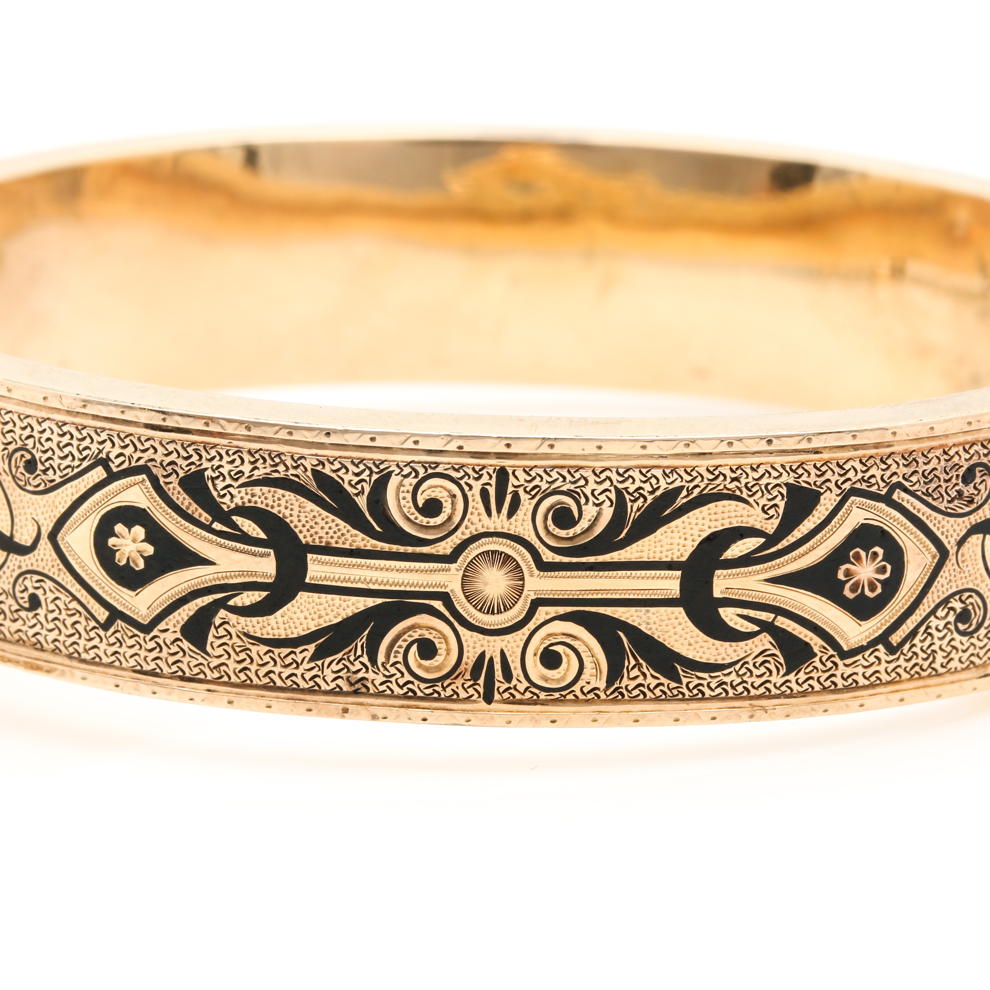 10K Yellow Gold Damascene Hinged Bangle