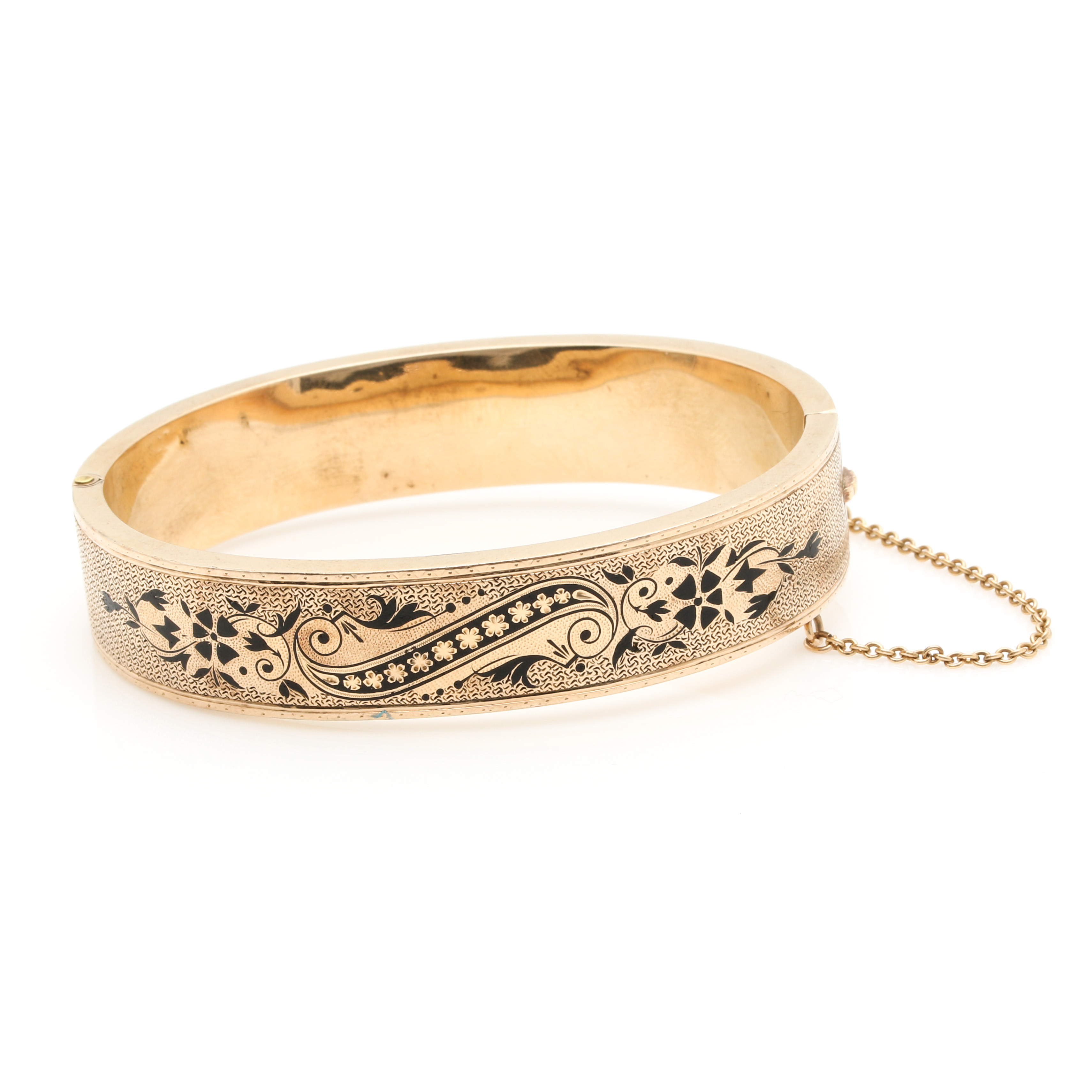 10K Yellow Gold Damascene Hinged Bangle