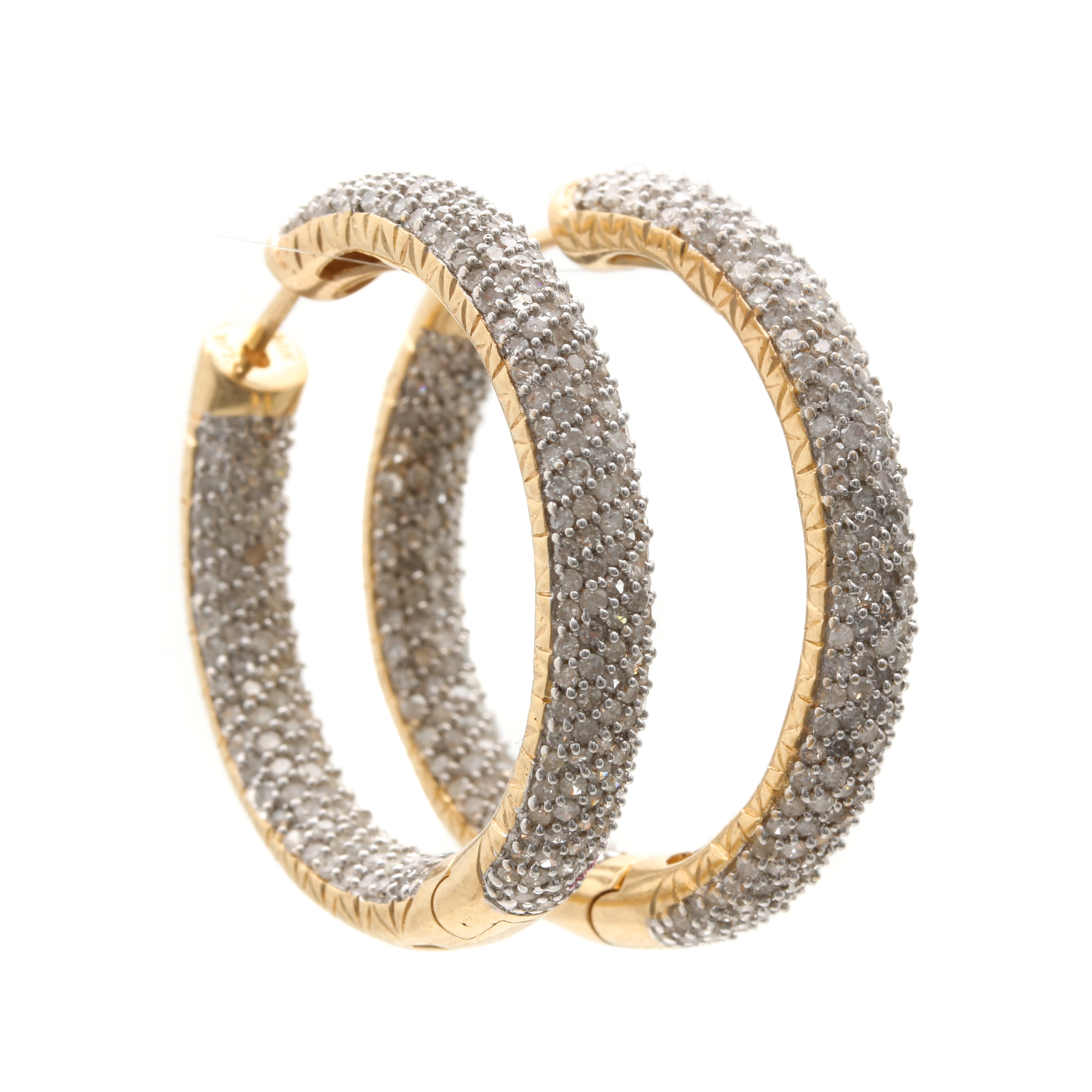 14K Yellow Gold 3.00 CTW Pavé Diamond Hoop Earrings