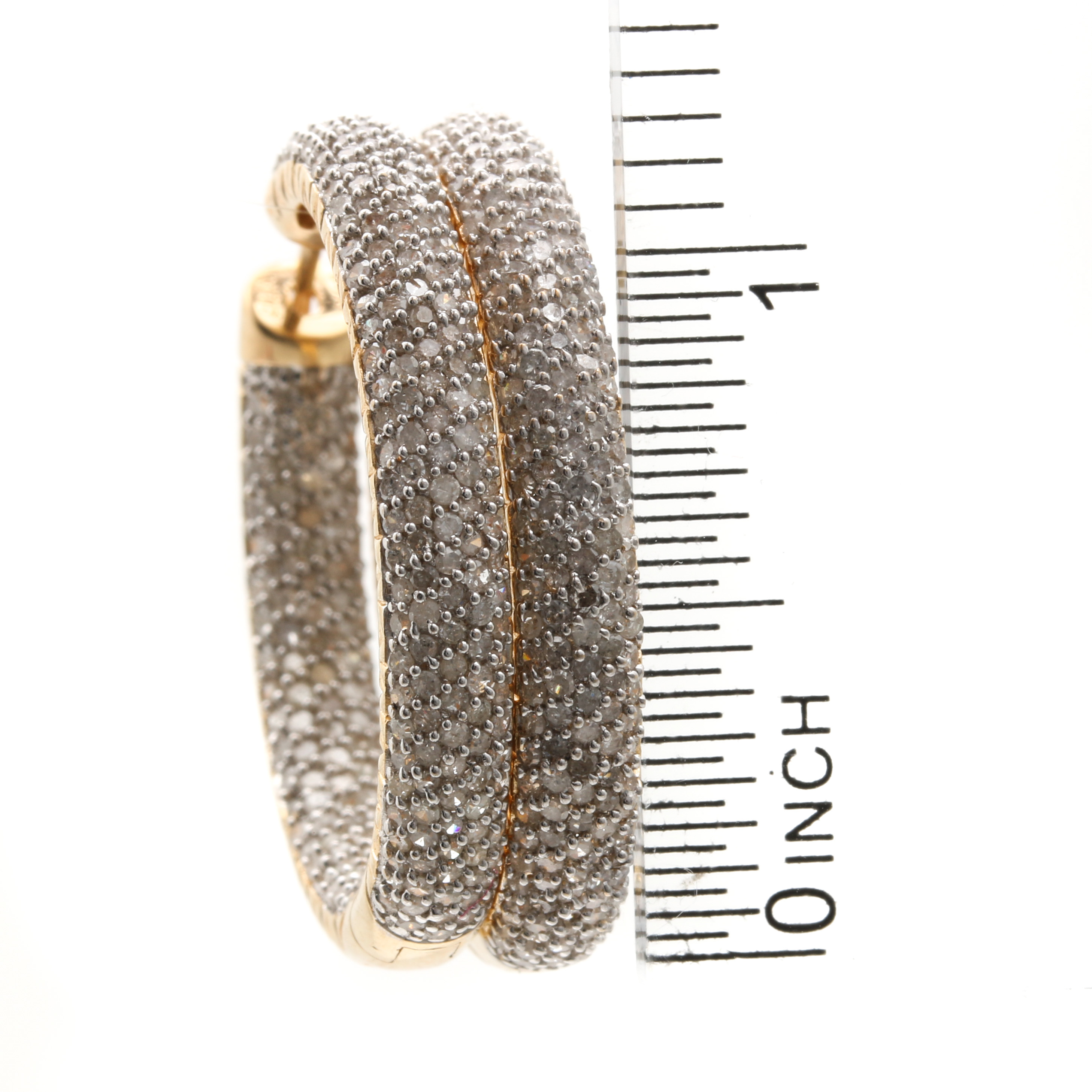 14K Yellow Gold 3.00 CTW Pavé Diamond Hoop Earrings