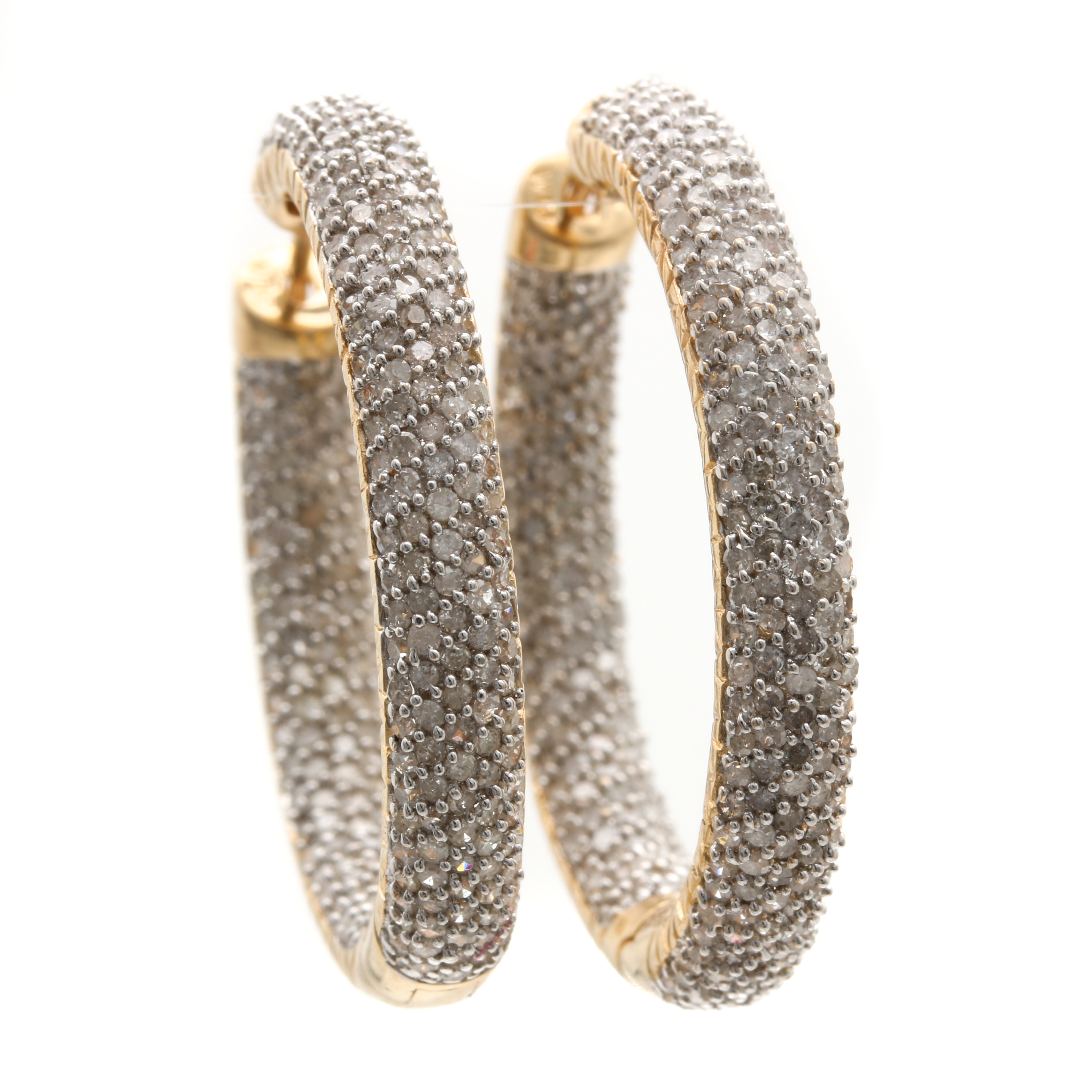 14K Yellow Gold 3.00 CTW Pavé Diamond Hoop Earrings