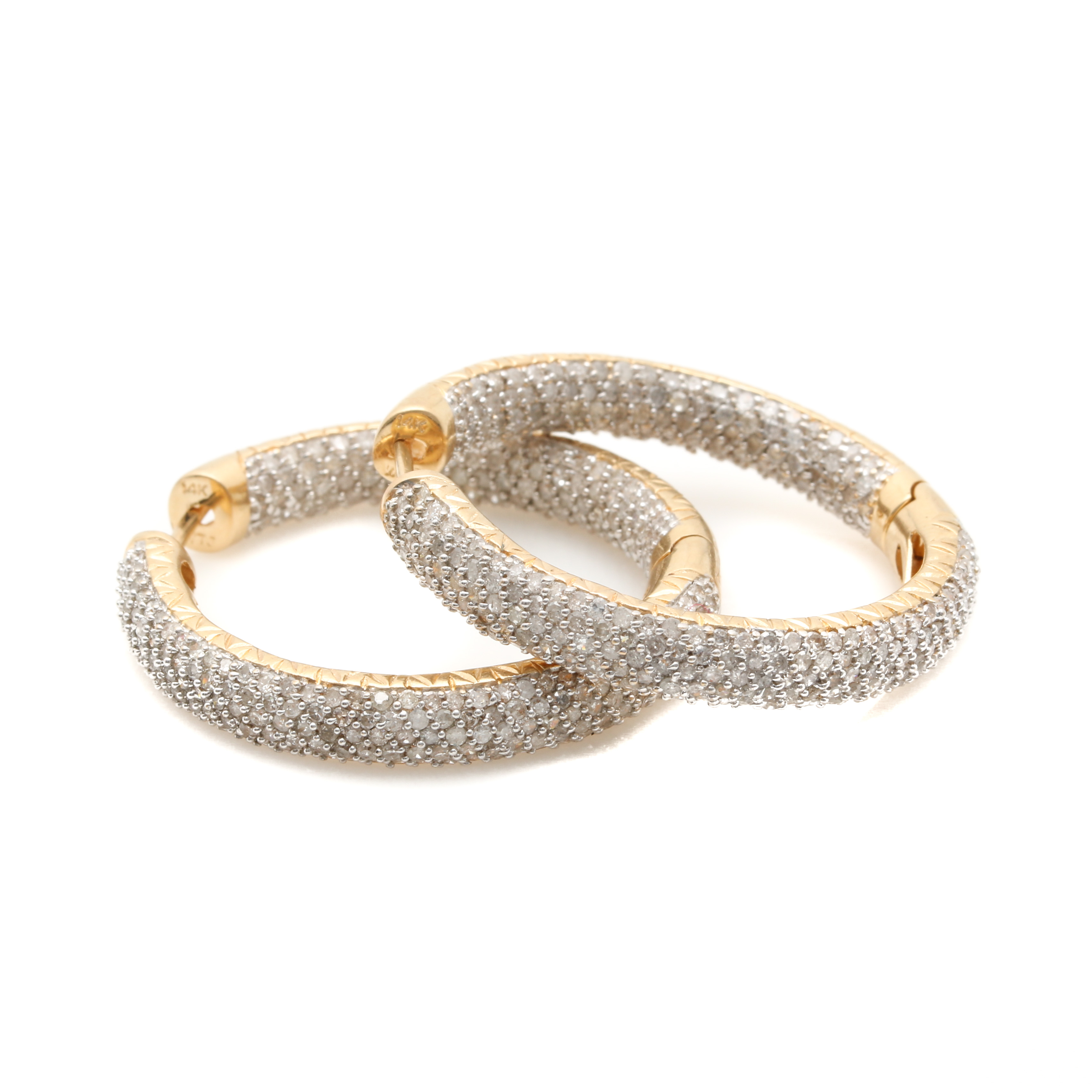 14K Yellow Gold 3.00 CTW Pavé Diamond Hoop Earrings