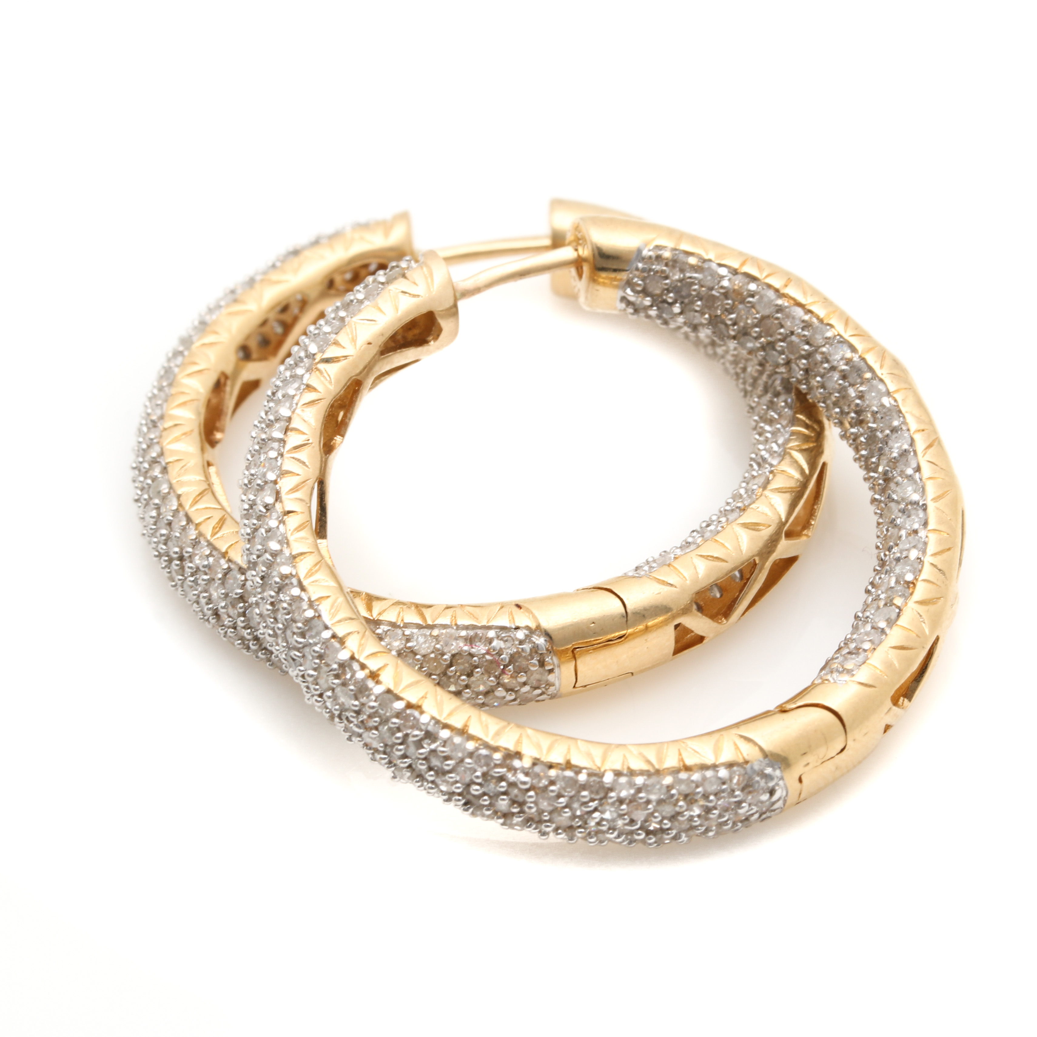 14K Yellow Gold 3.00 CTW Pavé Diamond Hoop Earrings
