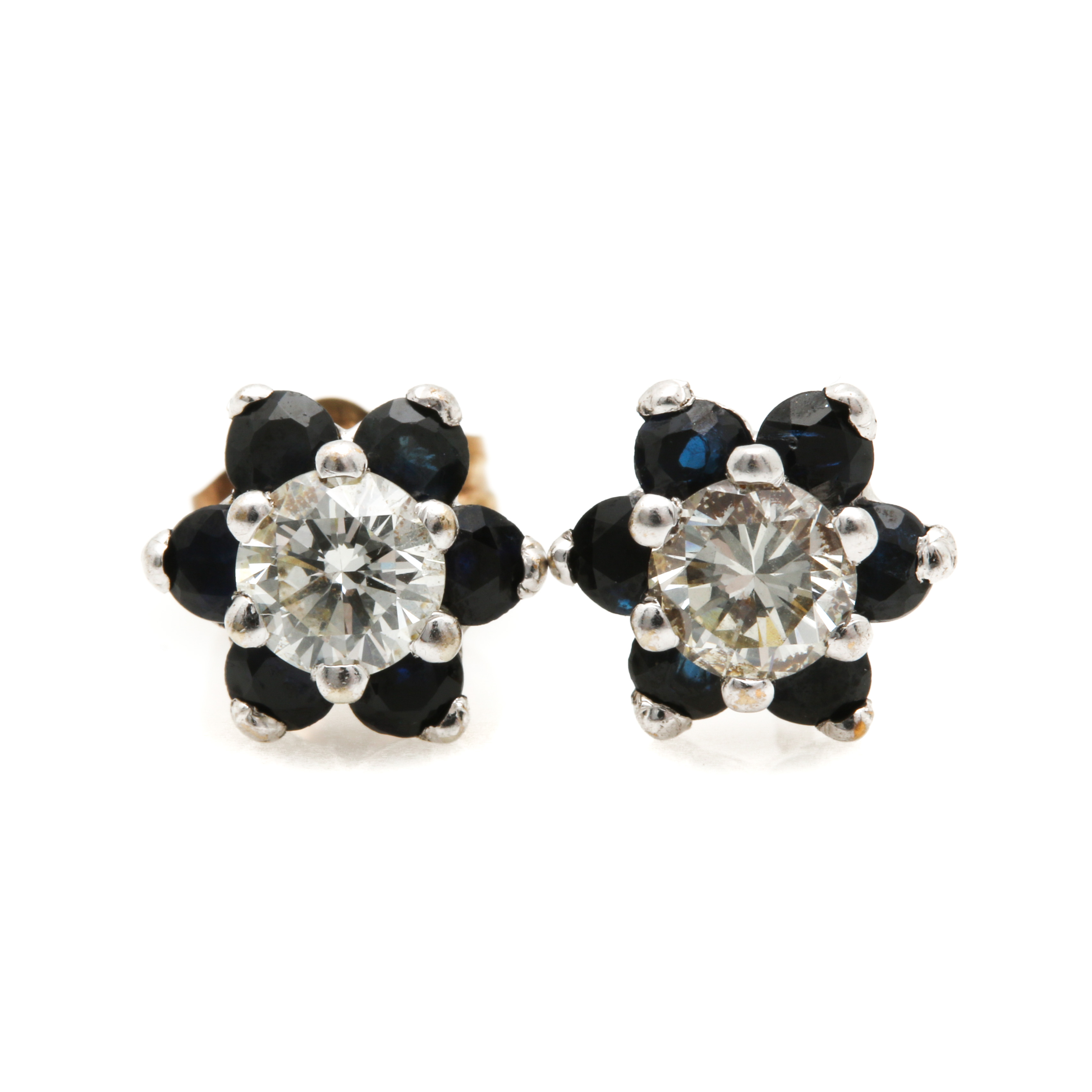 14K White Gold Diamond and Sapphire Earrings