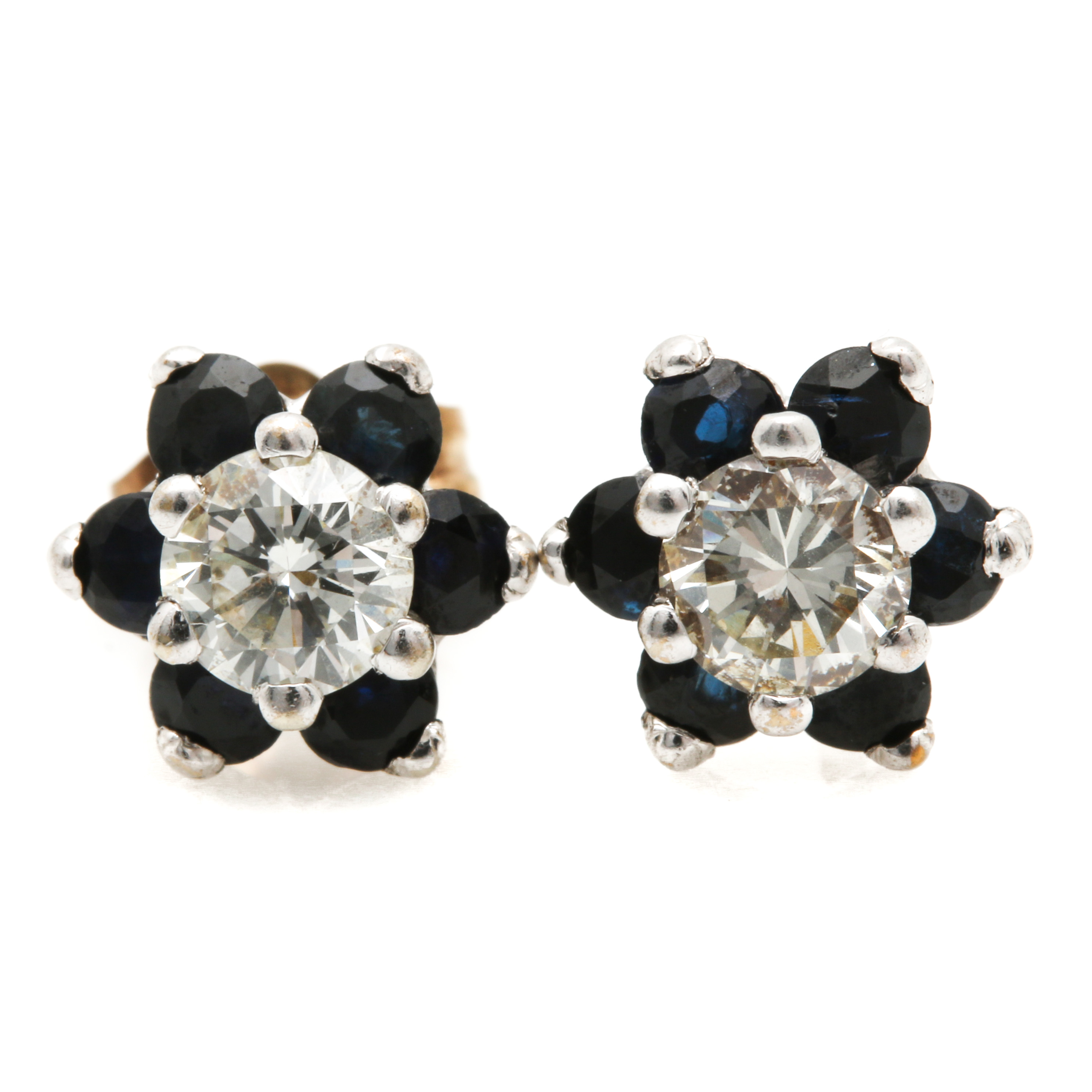 14K White Gold Diamond and Sapphire Earrings