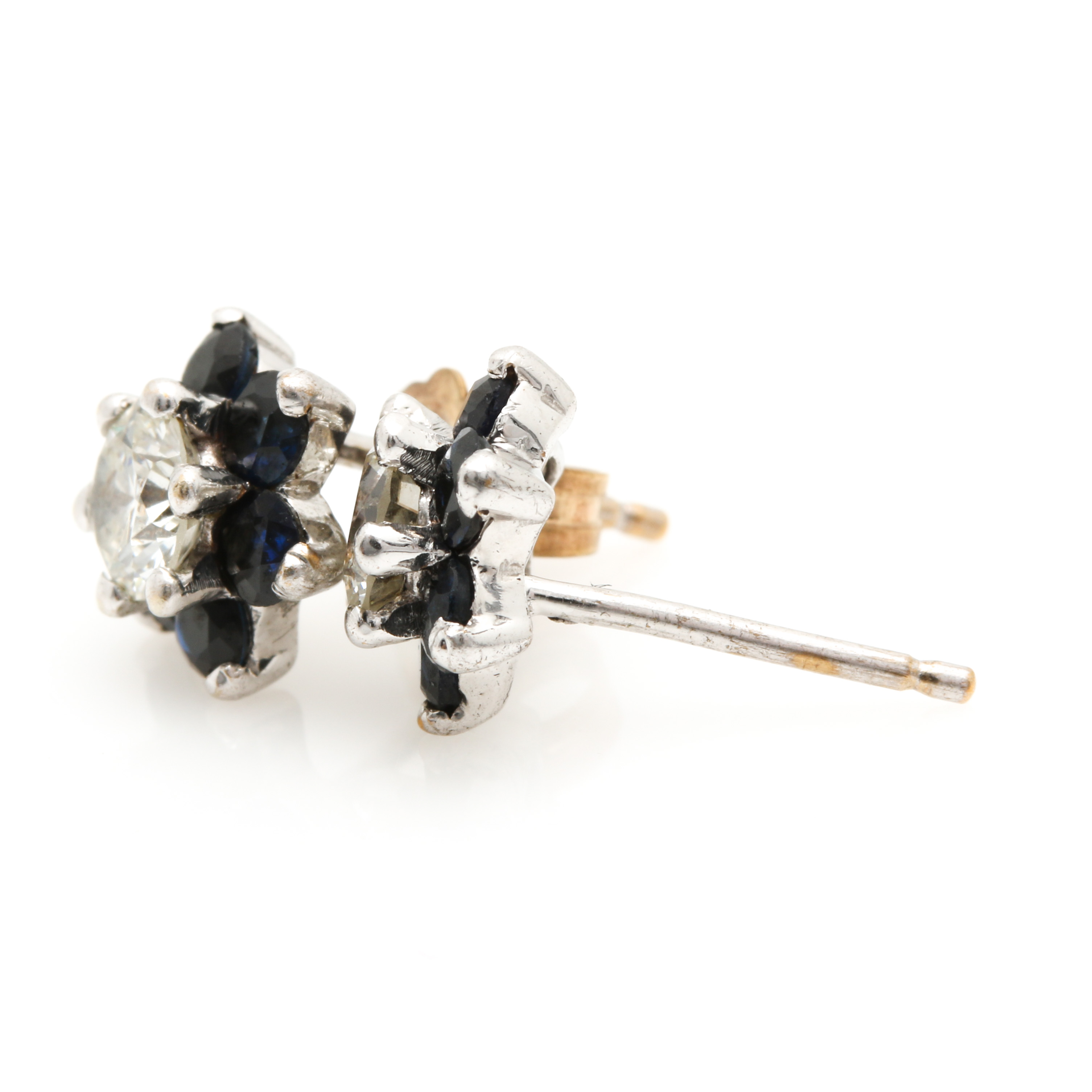 14K White Gold Diamond and Sapphire Earrings