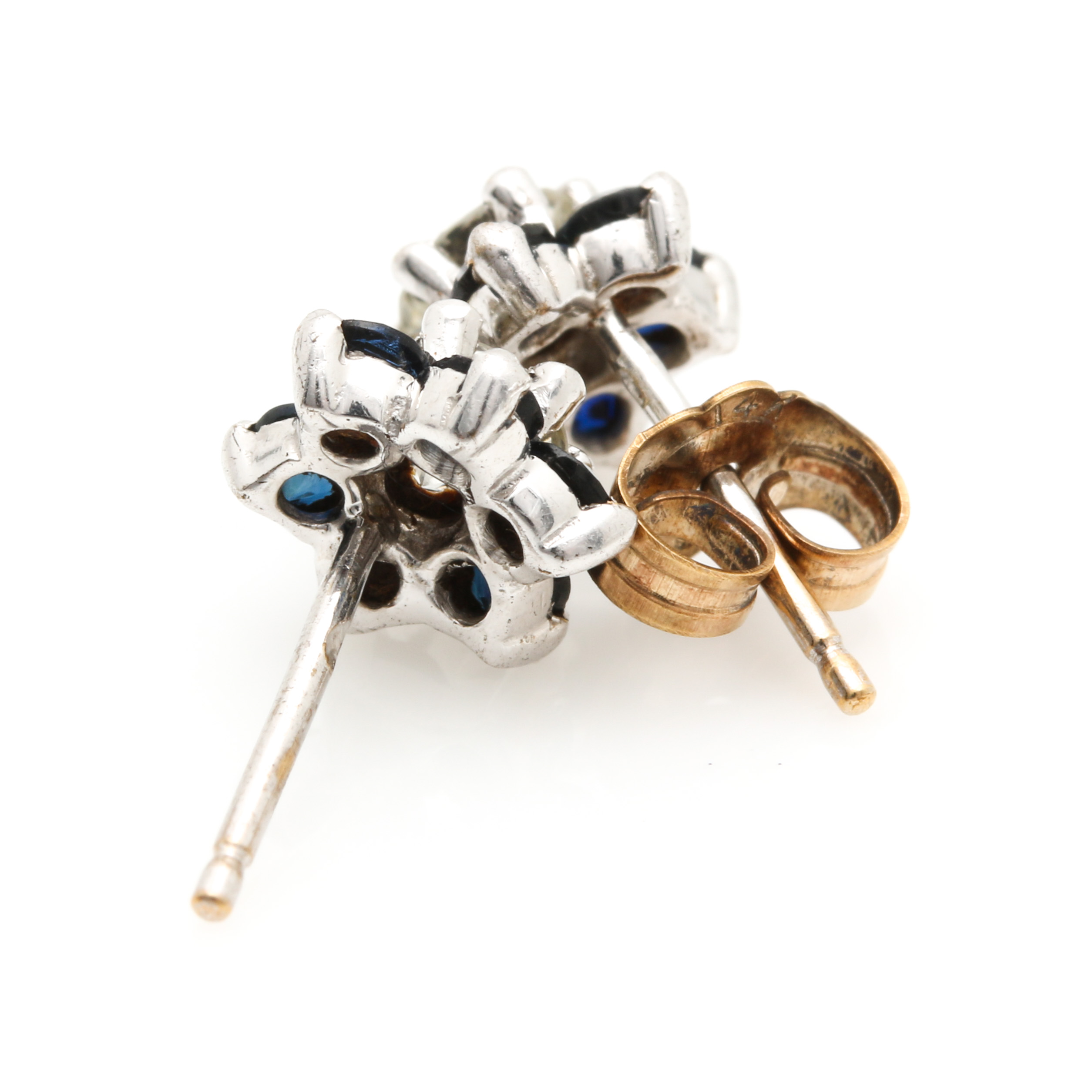 14K White Gold Diamond and Sapphire Earrings