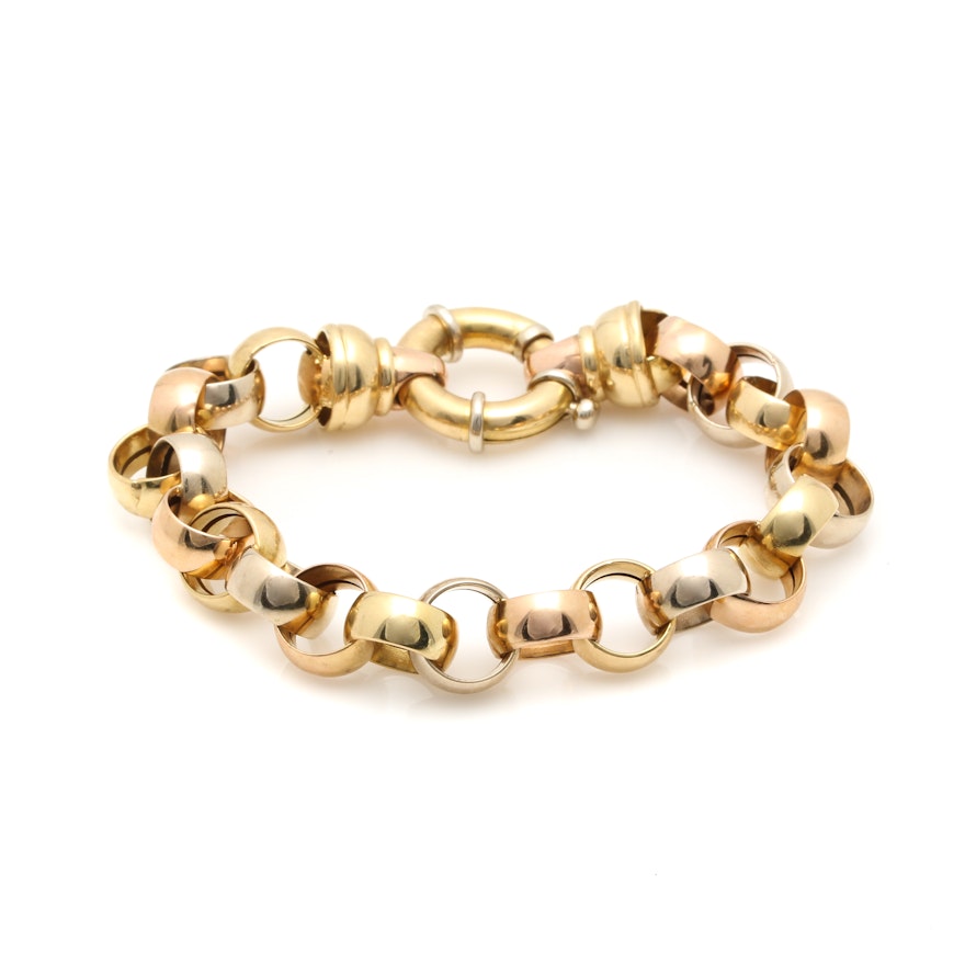 18K Tri-Tone Cable Chain Bracelet