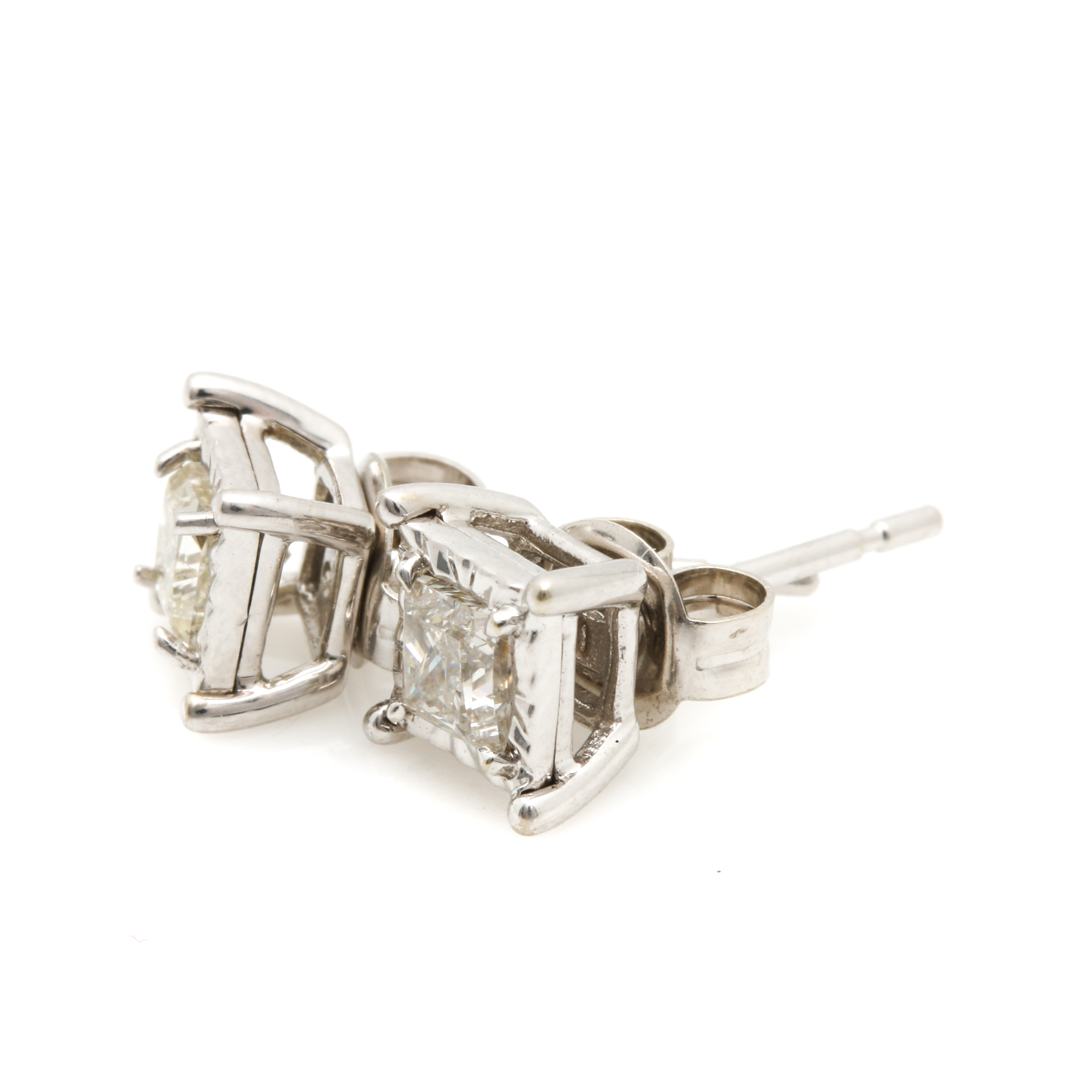 10K White Gold Princess Cut Diamond Earrings
