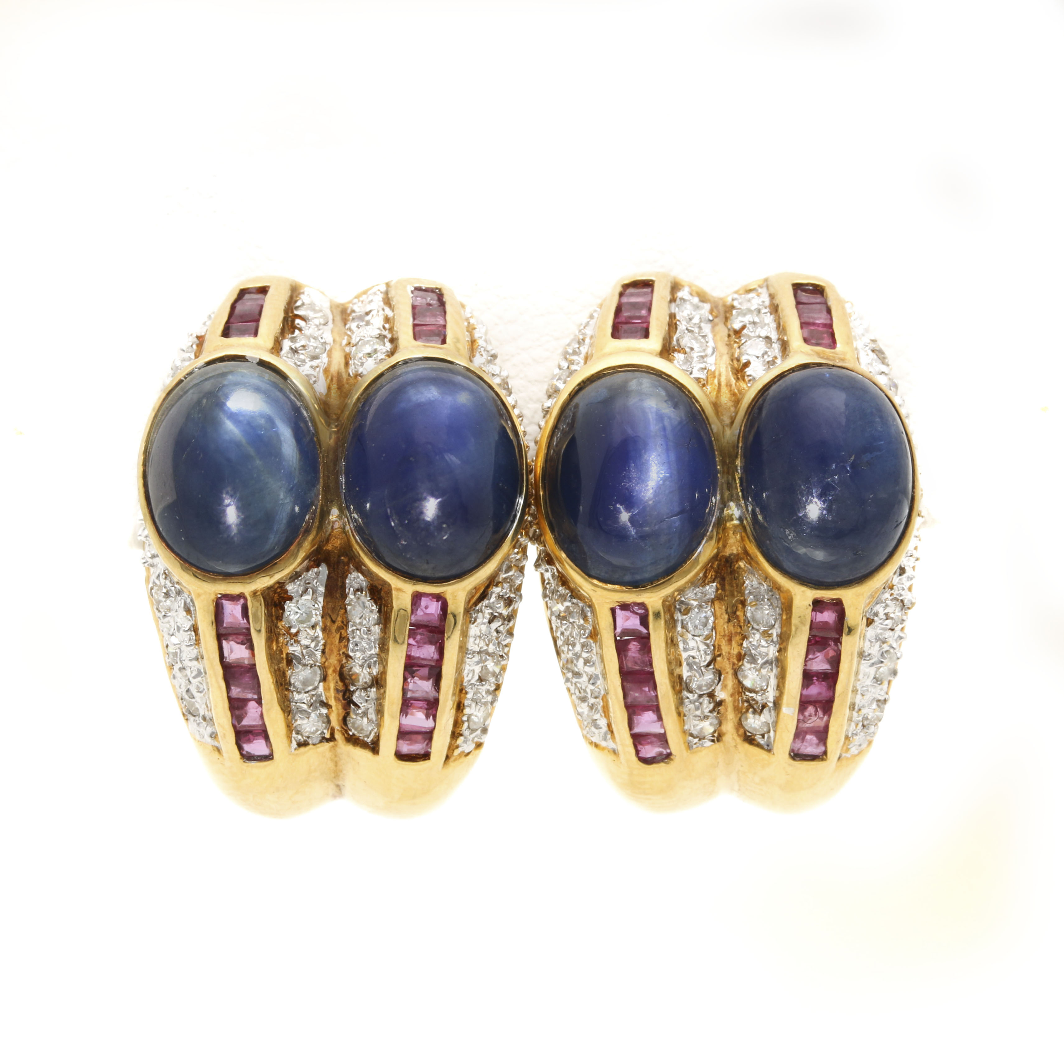 18K Yellow Gold Gemstone and Diamond Earrings