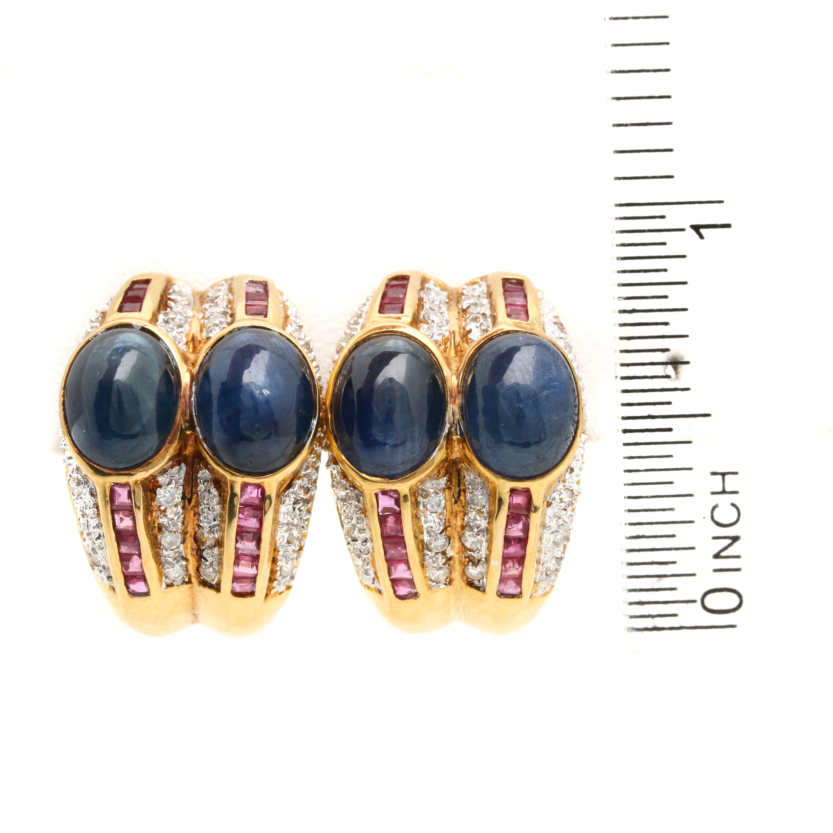 18K Yellow Gold Gemstone and Diamond Earrings