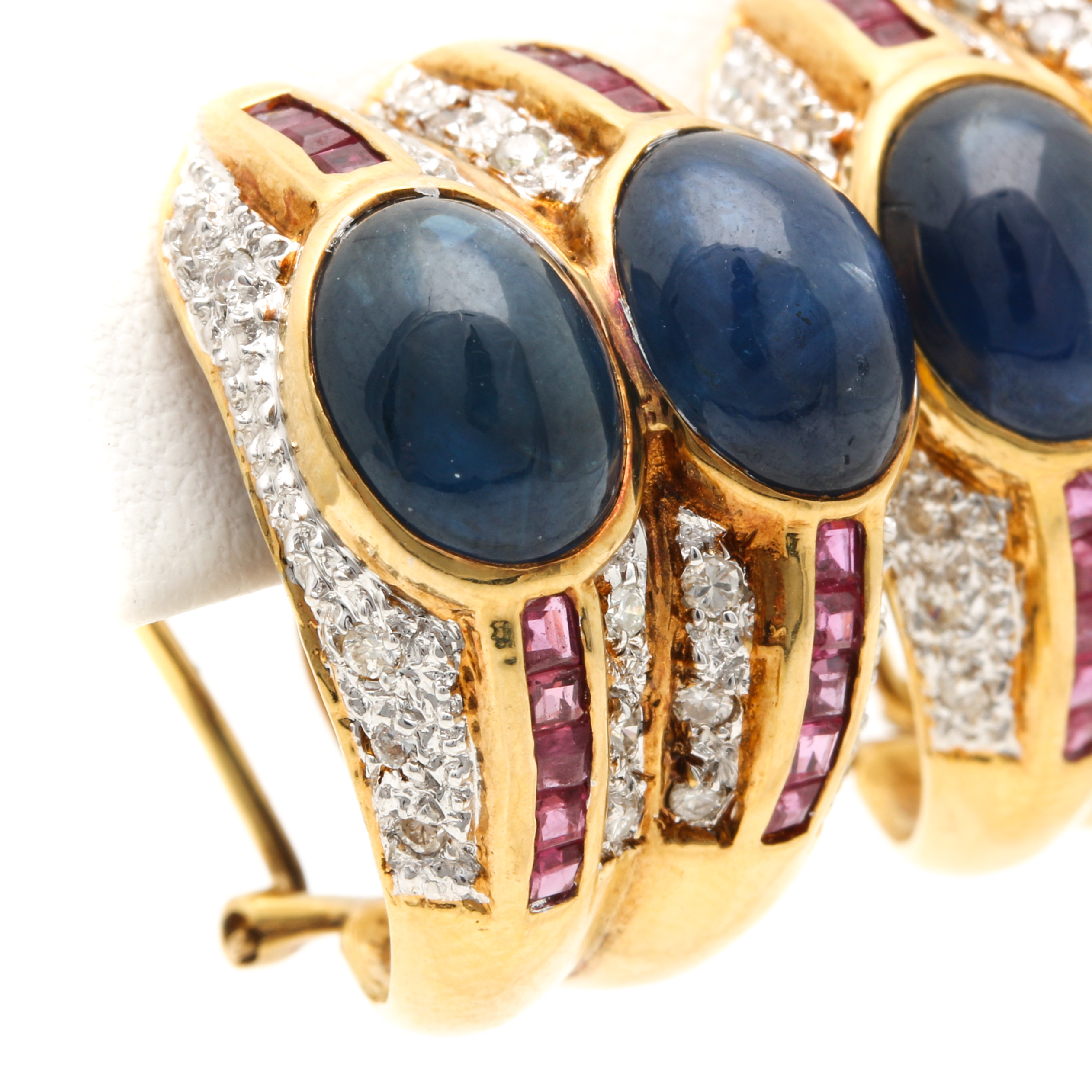 18K Yellow Gold Gemstone and Diamond Earrings