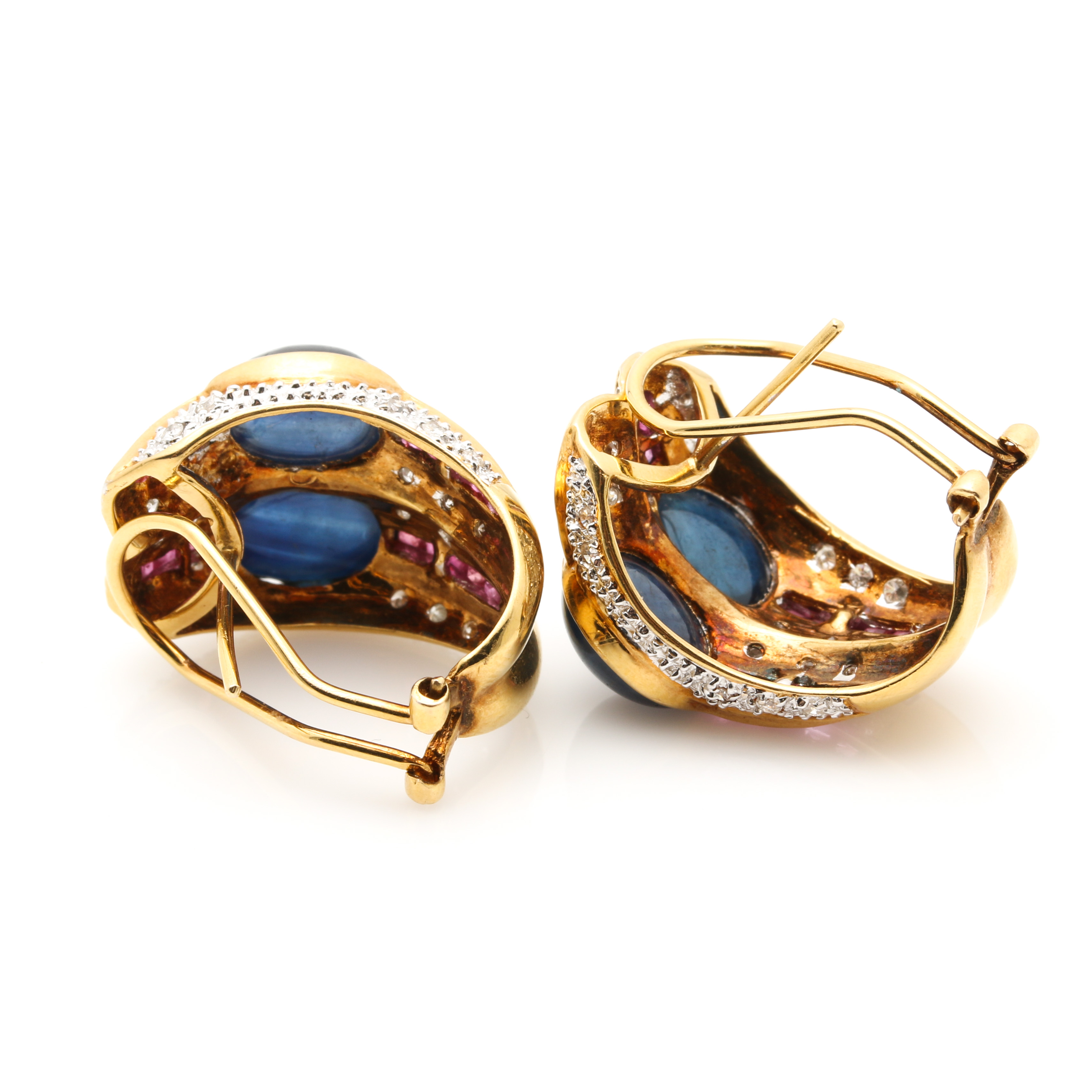 18K Yellow Gold Gemstone and Diamond Earrings