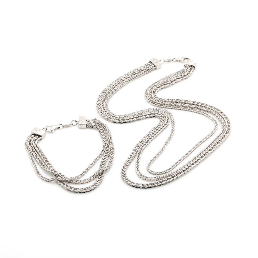 Makuti Sterling Silver Multi Strand Chain Link Necklace and Bracelet